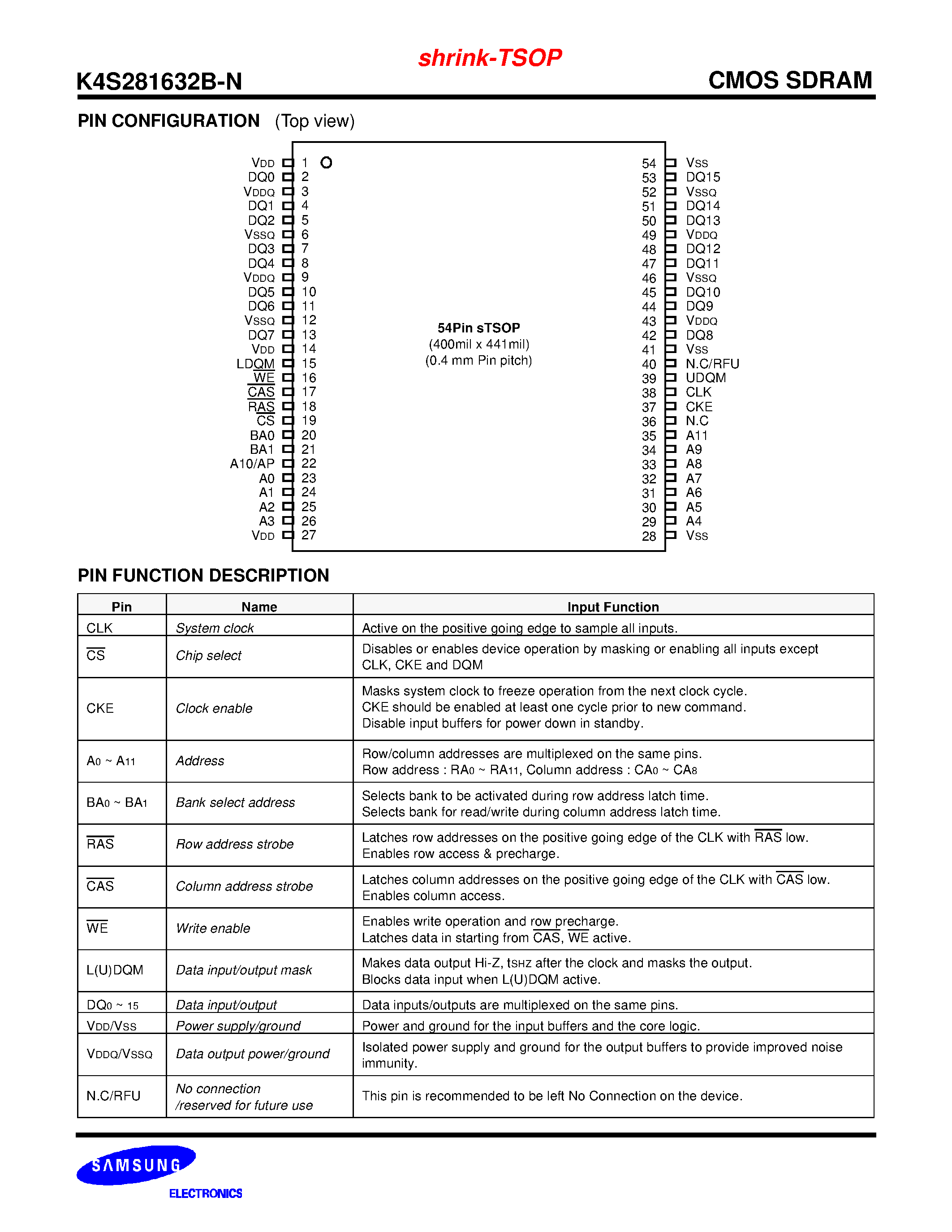 Datasheet K4S281632B-N - 2M x 16Bit x 4 Banks Synchronous DRAM in sTSOP page 2