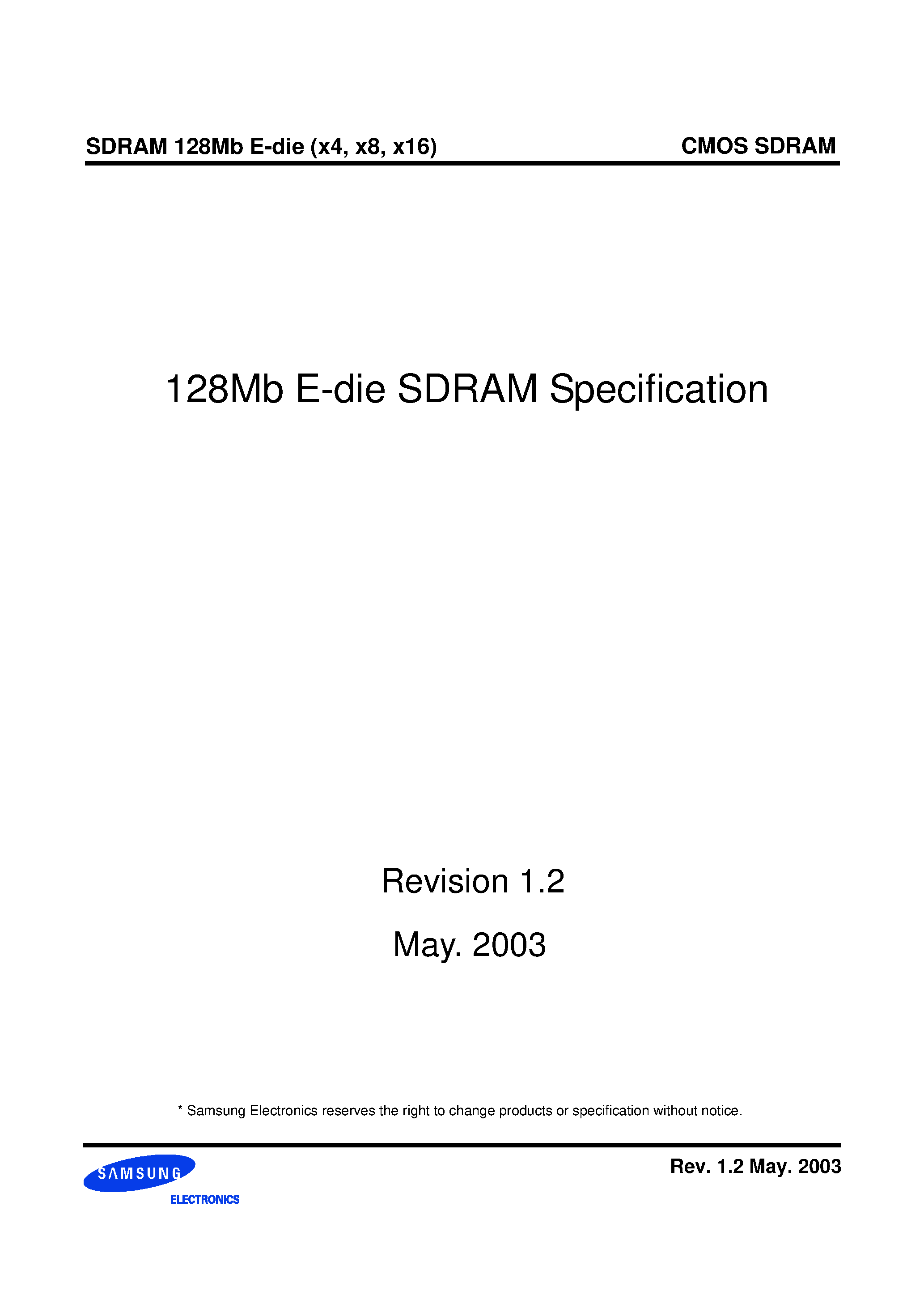 Datasheet K4S281632E-TC60 page 1 Datasheet K4S281632E-TC60 - 128Mb E-die SDRAM Specification page 1