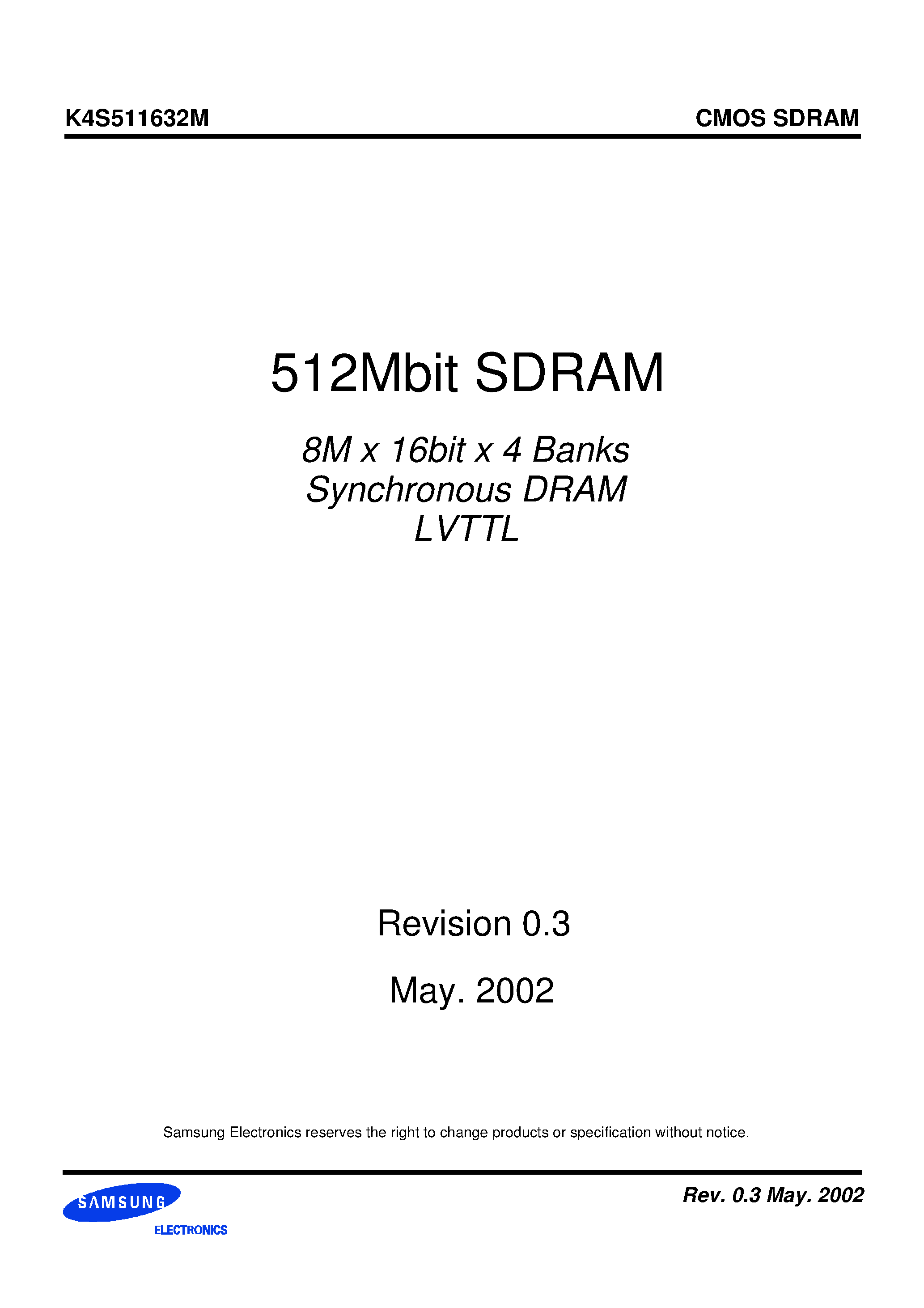 Даташит K4S511632M-TL1H-512Mbit SDRAM страница 1