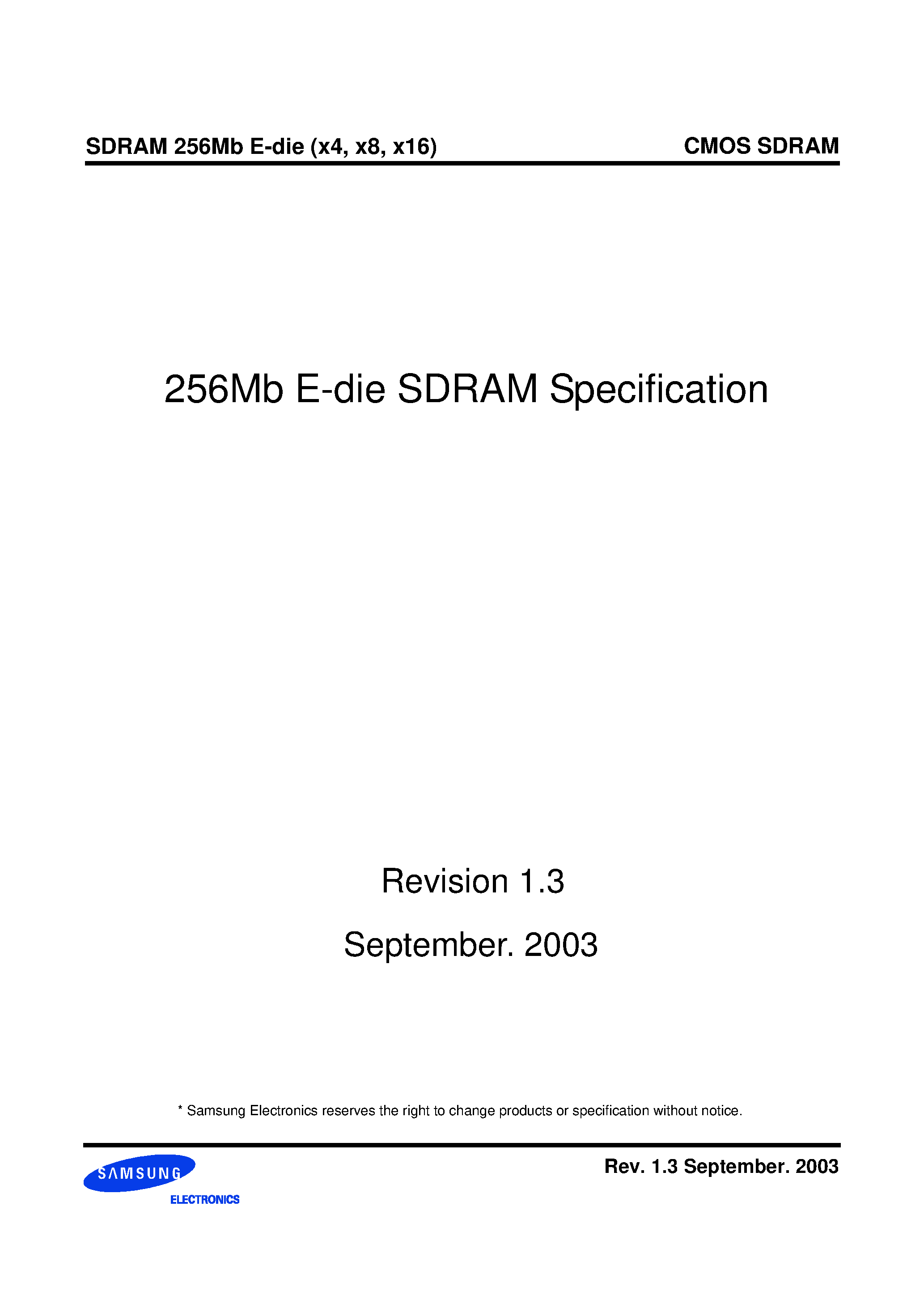 Даташит K4S560432E-TC75 - 256Mb E-die SDRAM Specification страница 1