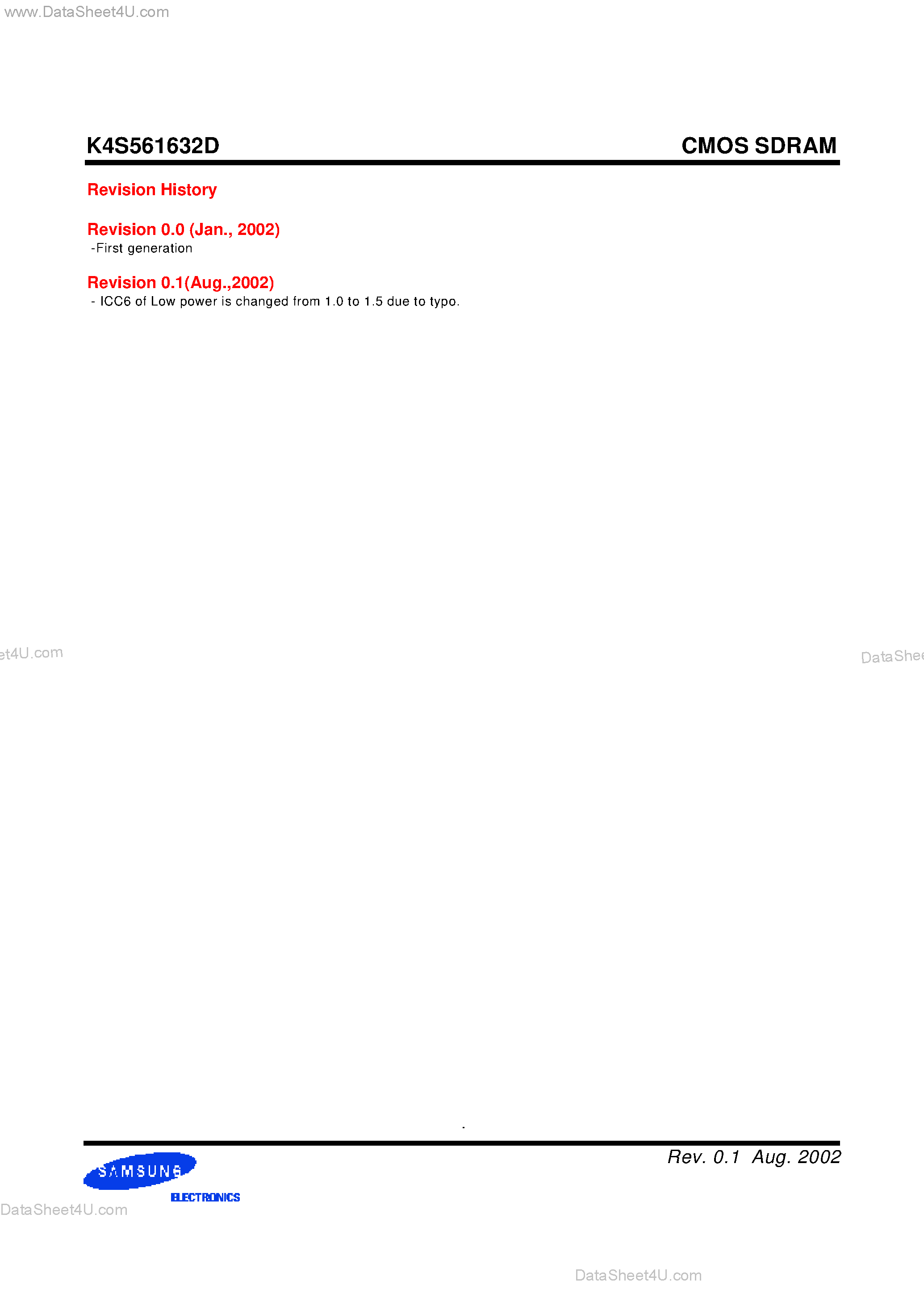 Datasheet K4S561632D - 256Mbit SDRAM 4M x 16bit x 4 Banks Synchronous DRAM LVTTL page 2