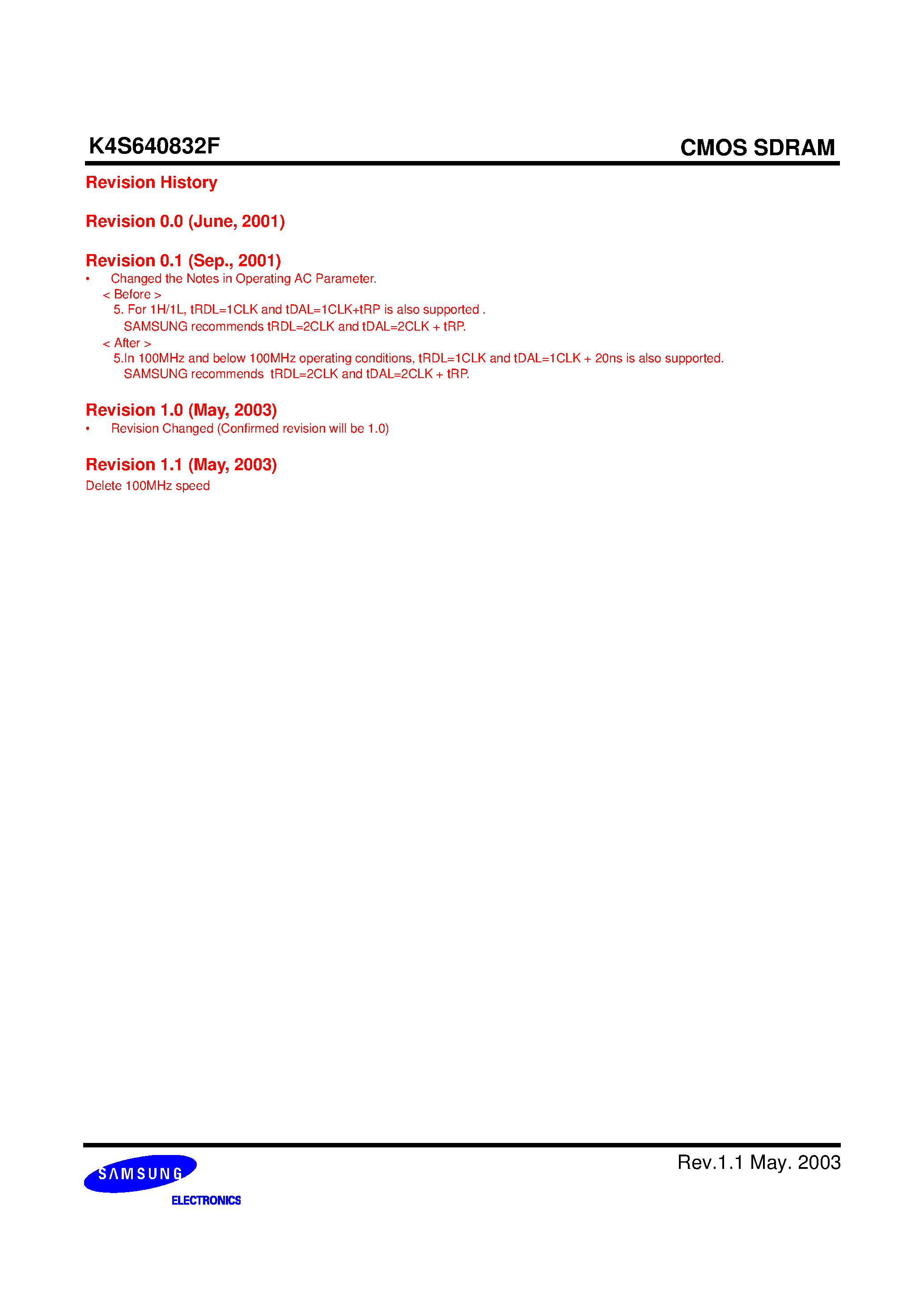Datasheet K4S640832F - 64Mbit SDRAM 2M x 8Bit x 4 Banks Synchronous DRAM LVTTL page 2