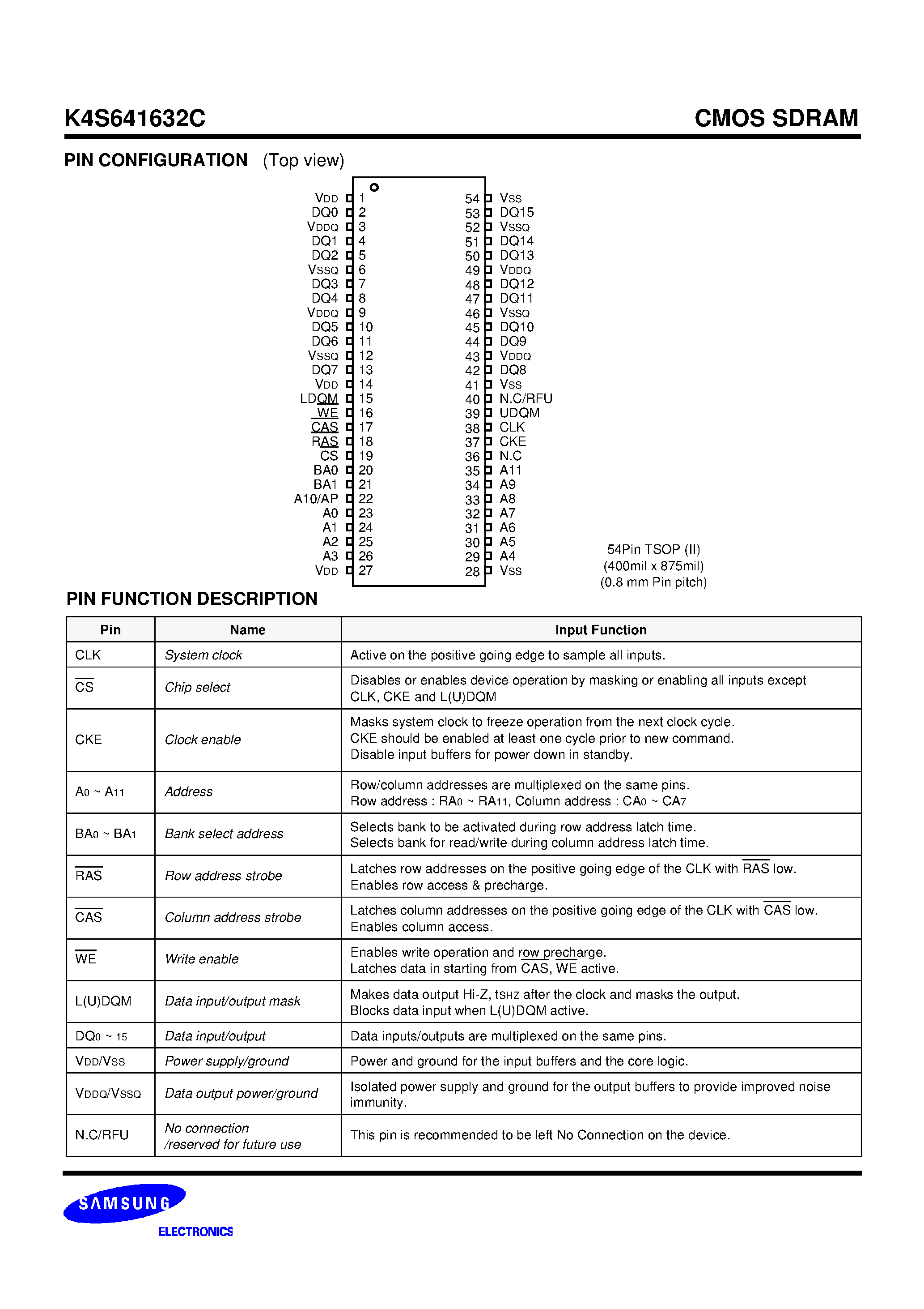 Datasheet K4S641632C - 1M x 16Bit x 4 Banks Synchronous DRAM page 2