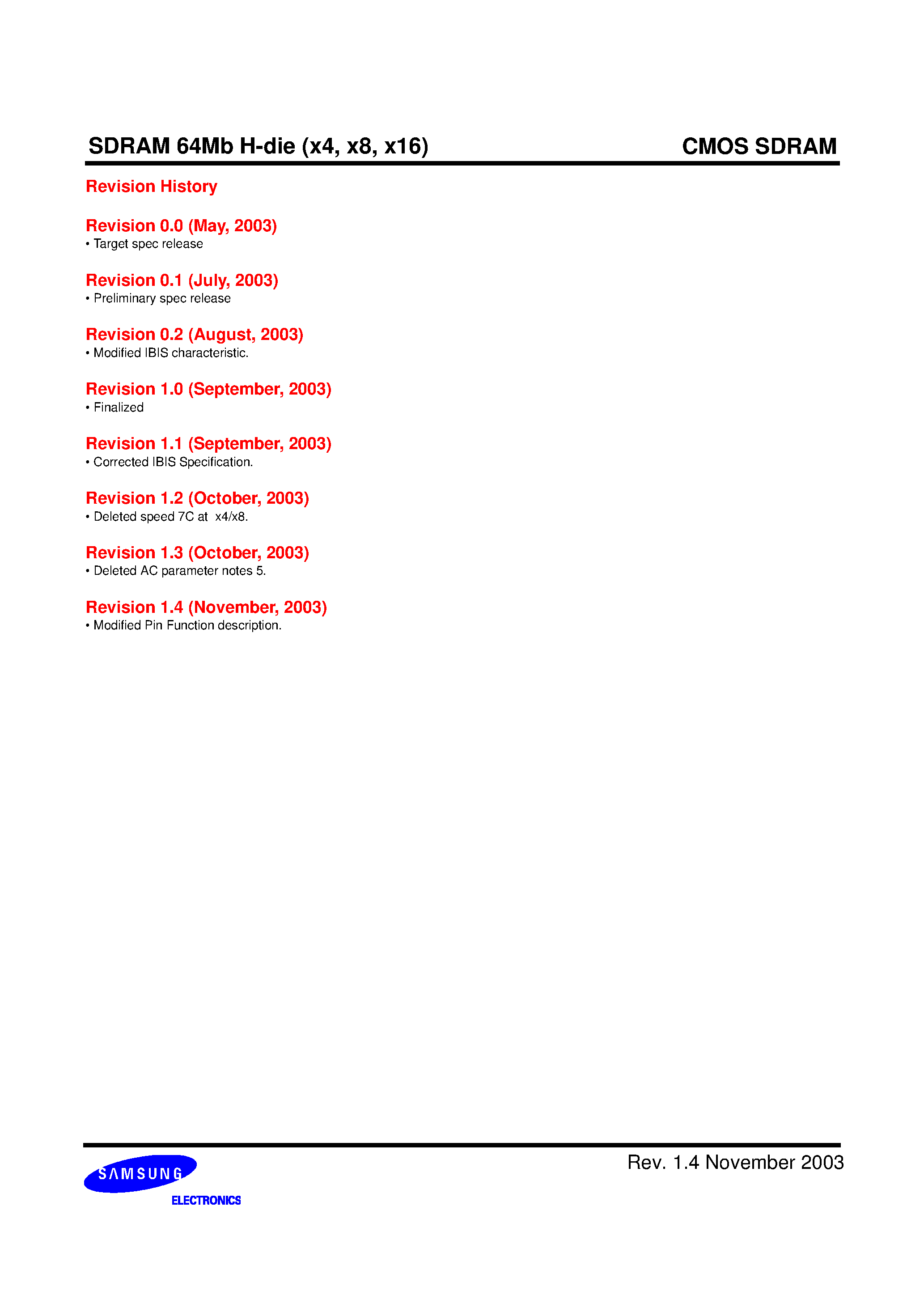 Datasheet K4S641632H-L75 page 2 Datasheet K4S641632H-L75 - 64Mb H-die SDRAM Specification page 2