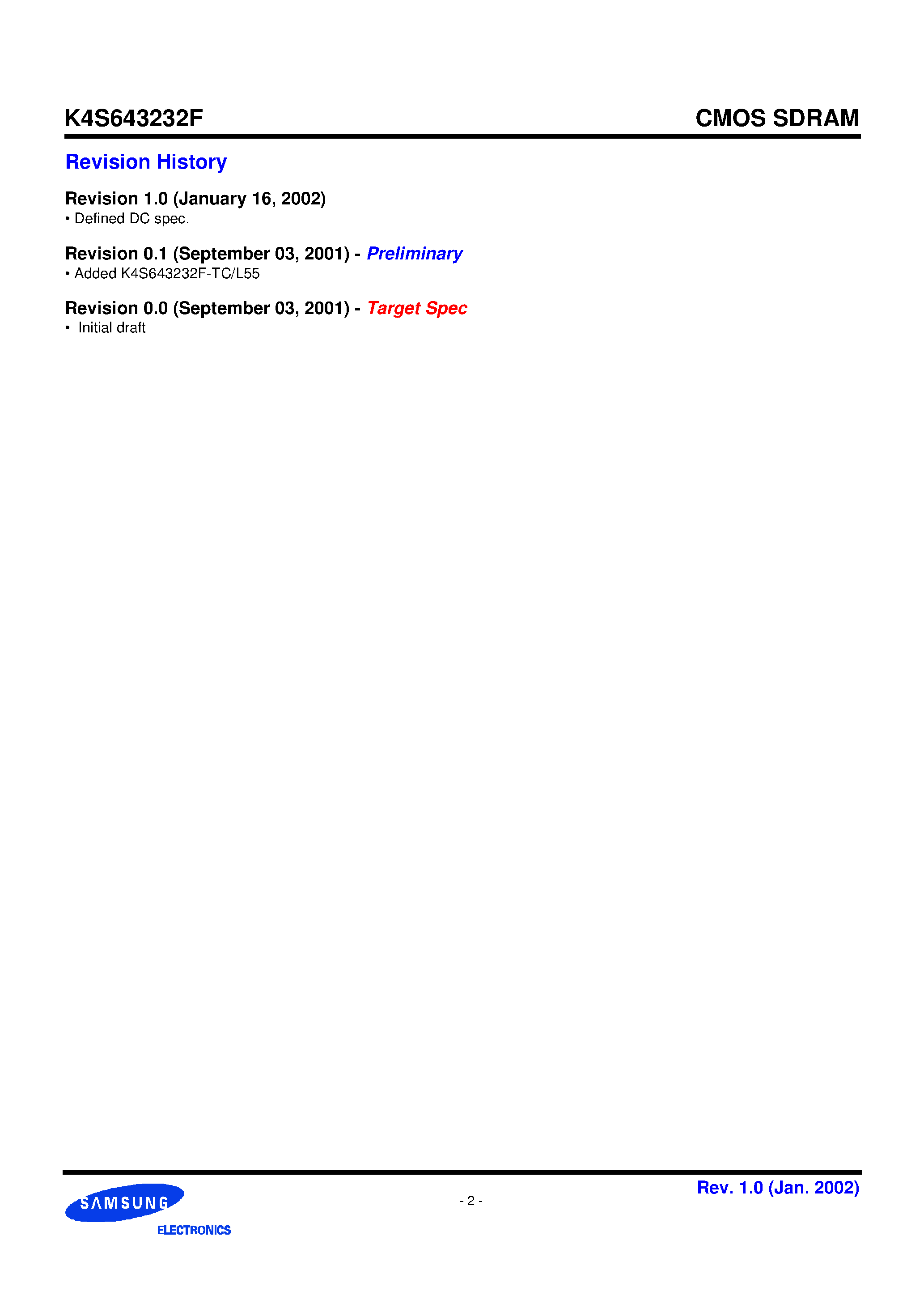 Datasheet K4S643232F-TL45 - 2M x 32 SDRAM 512K x 32bit x 4 Banks Synchronous DRAM LVTTL page 2