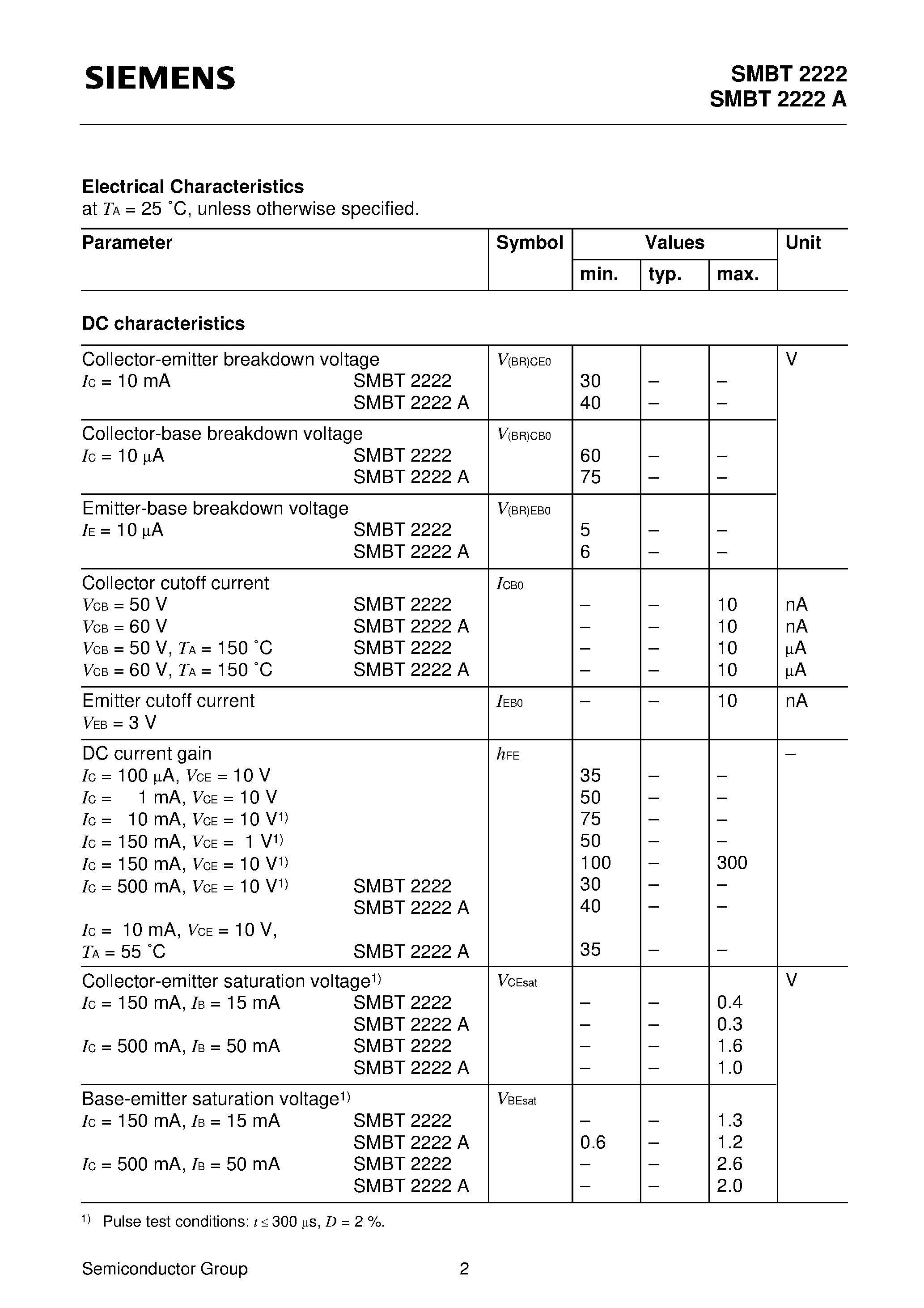 Datasheet SMBT2222A - NPN Silicon Switching Transistors page 2