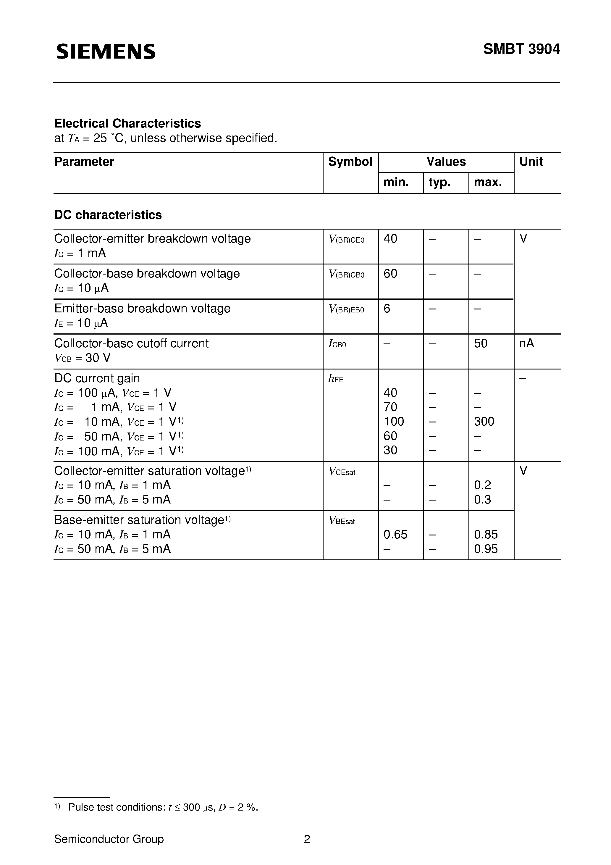 Datasheet SMBT3904 page 2 Datasheet SMBT3904 - NPN Silicon Switching Transistor page 2