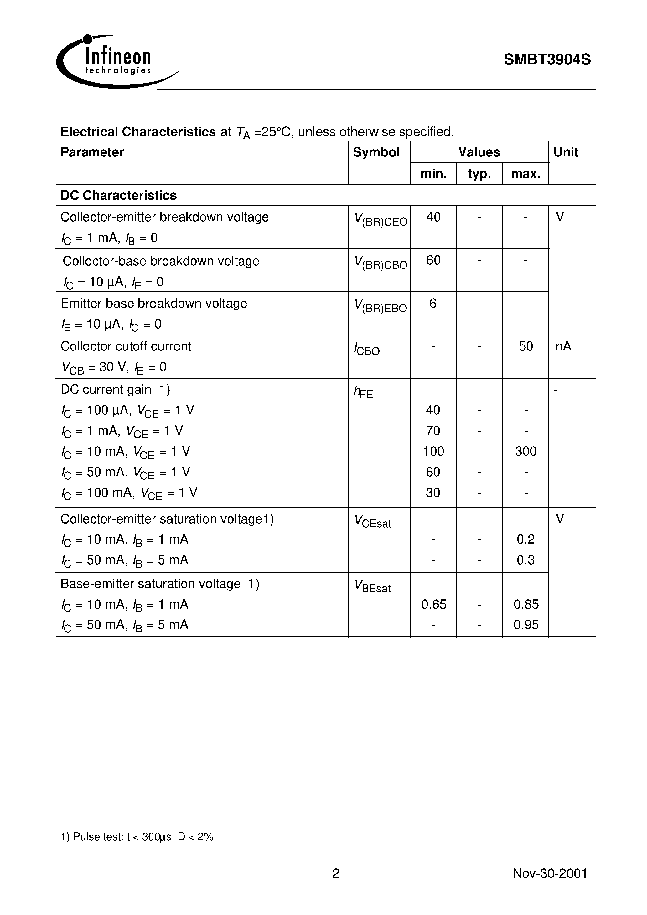 Datasheet SMBT3904S - NPN Silicon Switching Transistor Array page 2