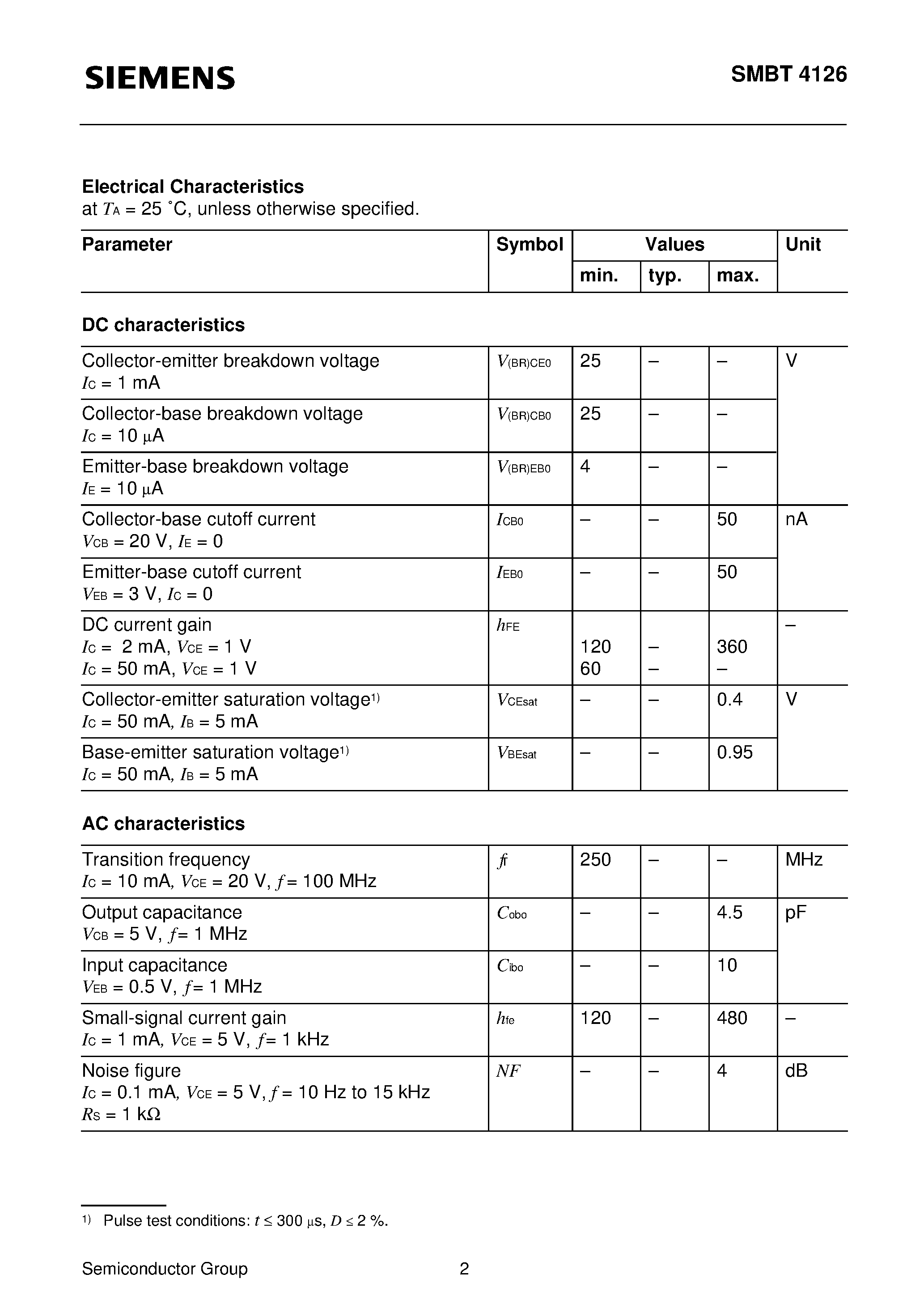 Datasheet SMBT4126 - PNP Silicon Switching Transistor page 2