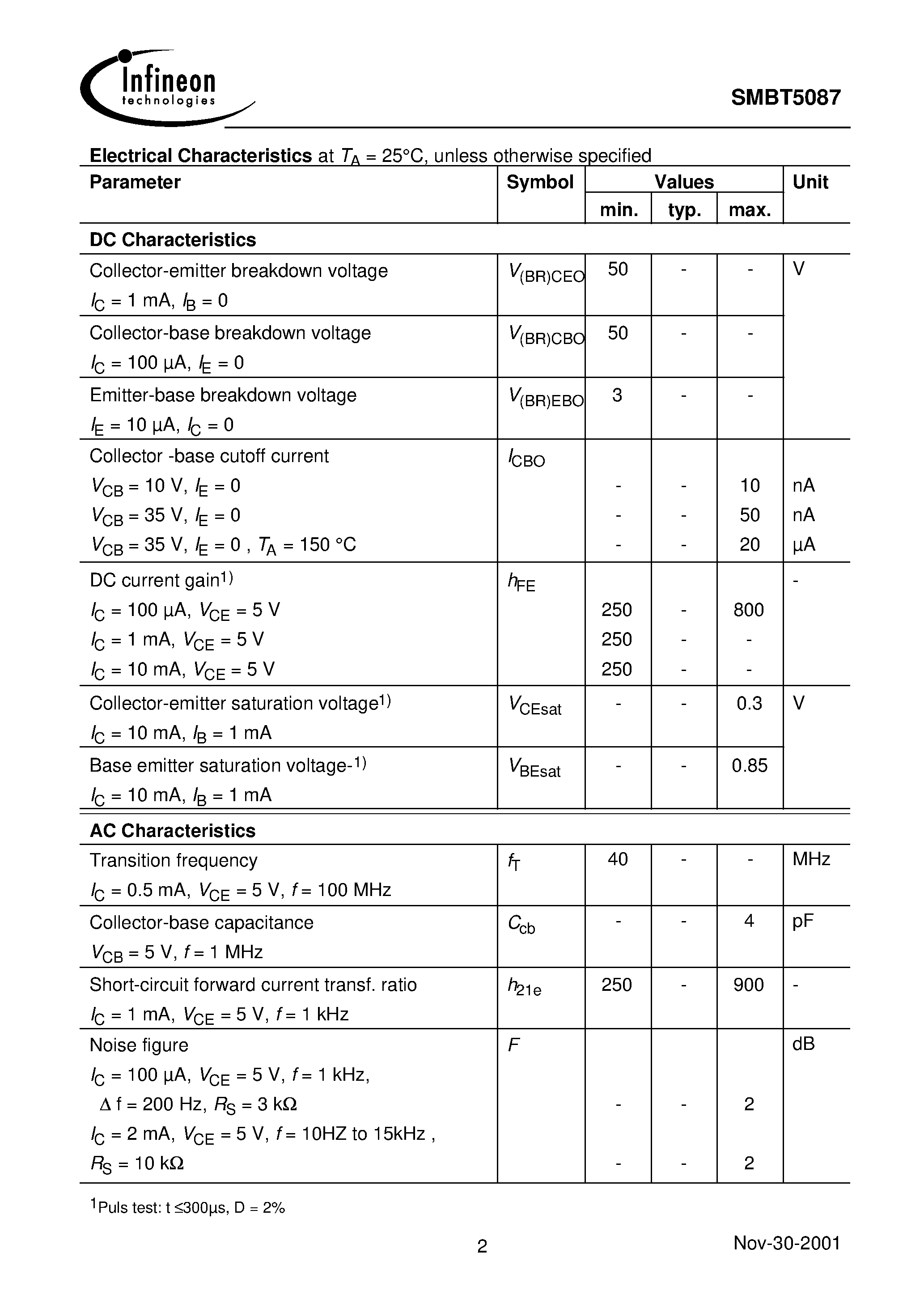 Datasheet SMBT5087 - PNP Silicon Transistor page 2