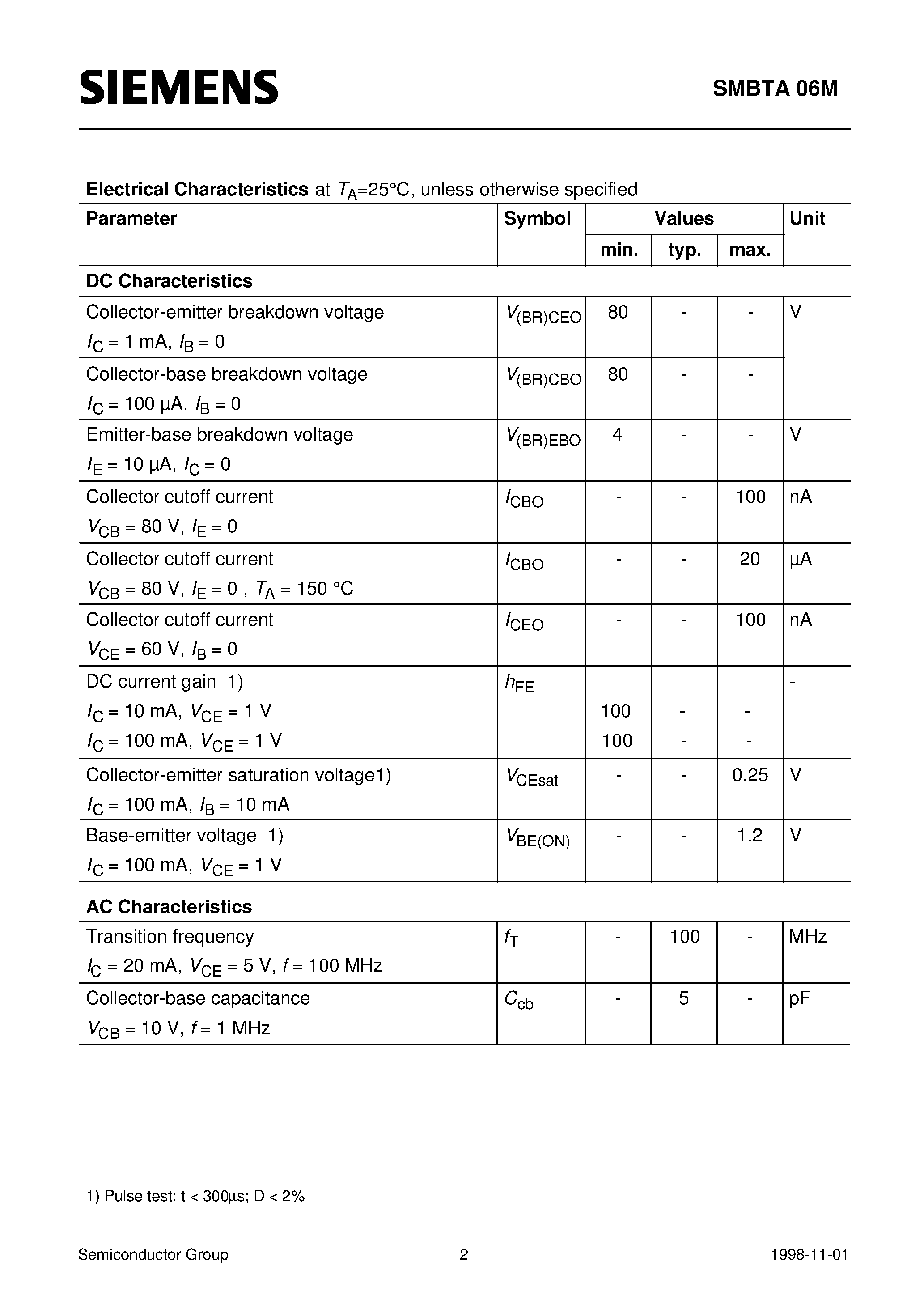 Datasheet SMBTA06M - NPN Silicon AF Transistor page 2