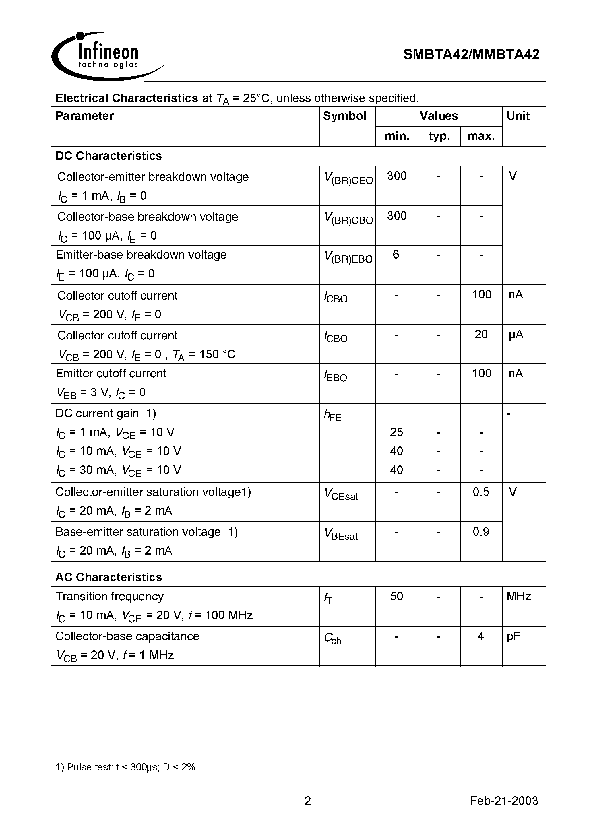 Datasheet SMBTA42 - NPN Silicon Transistor for High Voltages page 2