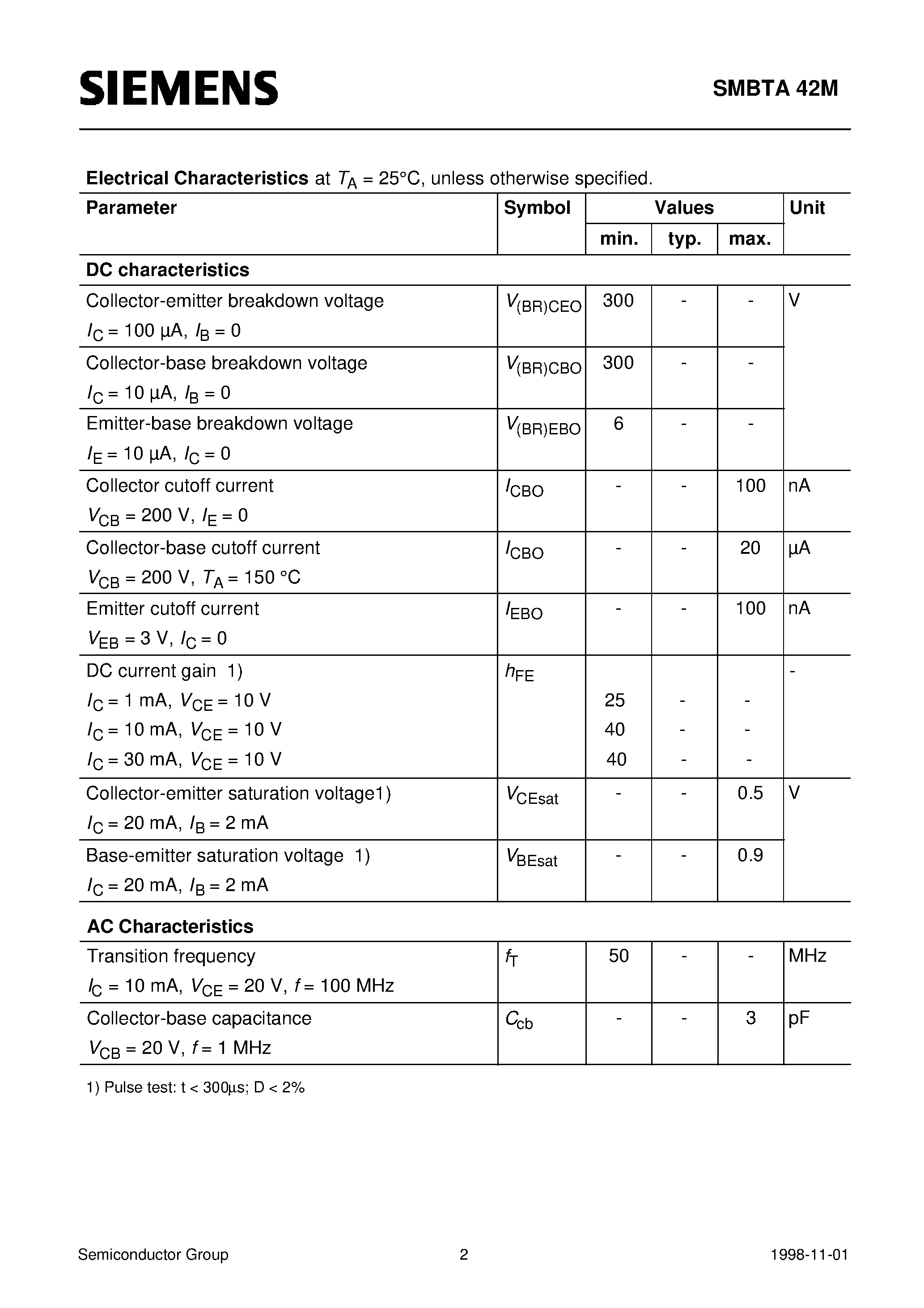 Datasheet SMBTA42M page 2 Datasheet SMBTA42M - NPN Silicon High-Voltage Transistor page 2