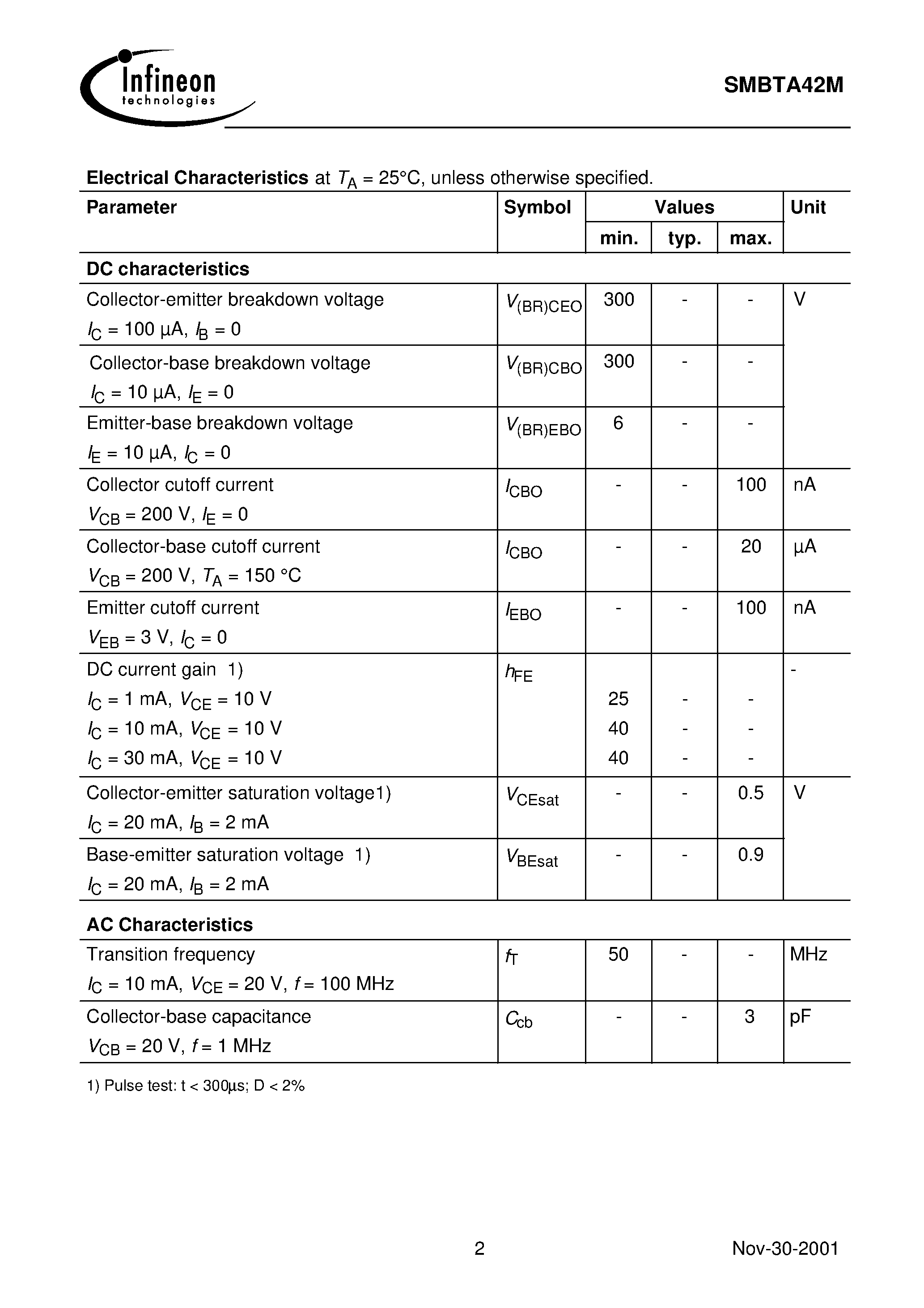 Datasheet SMBTA42M - NPN Silicon High-Voltage Transistor page 2