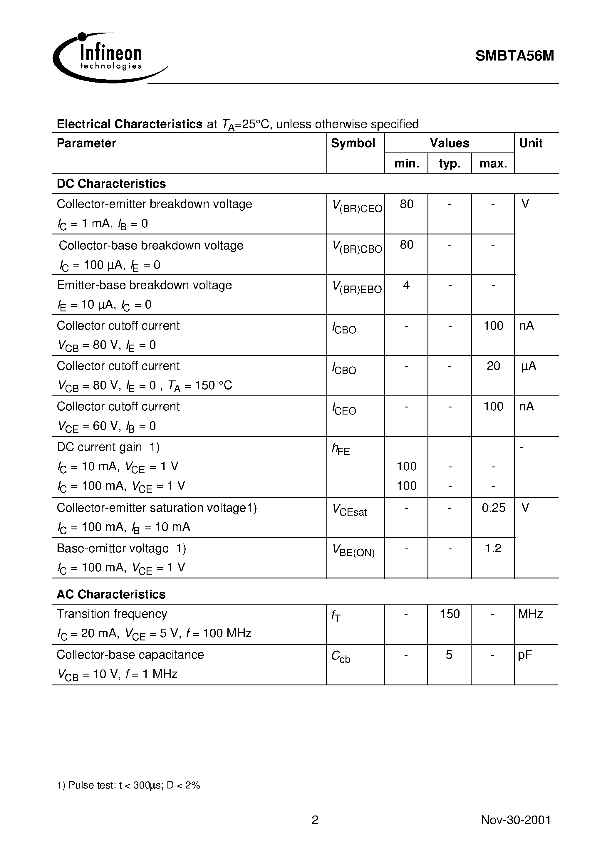 Datasheet SMBTA56M - PNP Silicon AF Transistor page 2