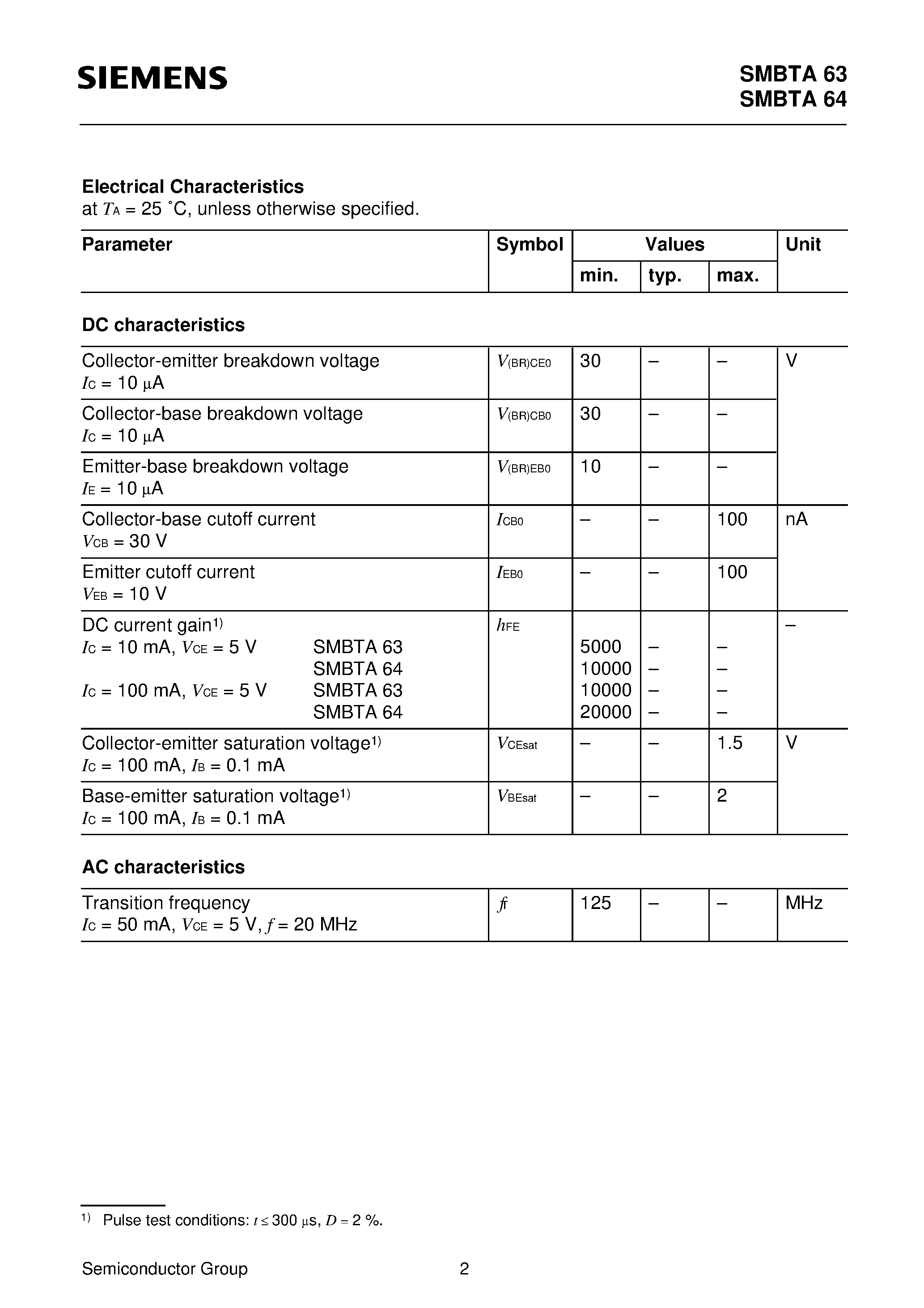 Datasheet SMBTA64 page 2 Datasheet SMBTA64 - PNP Silicon Darlington Transistors page 2