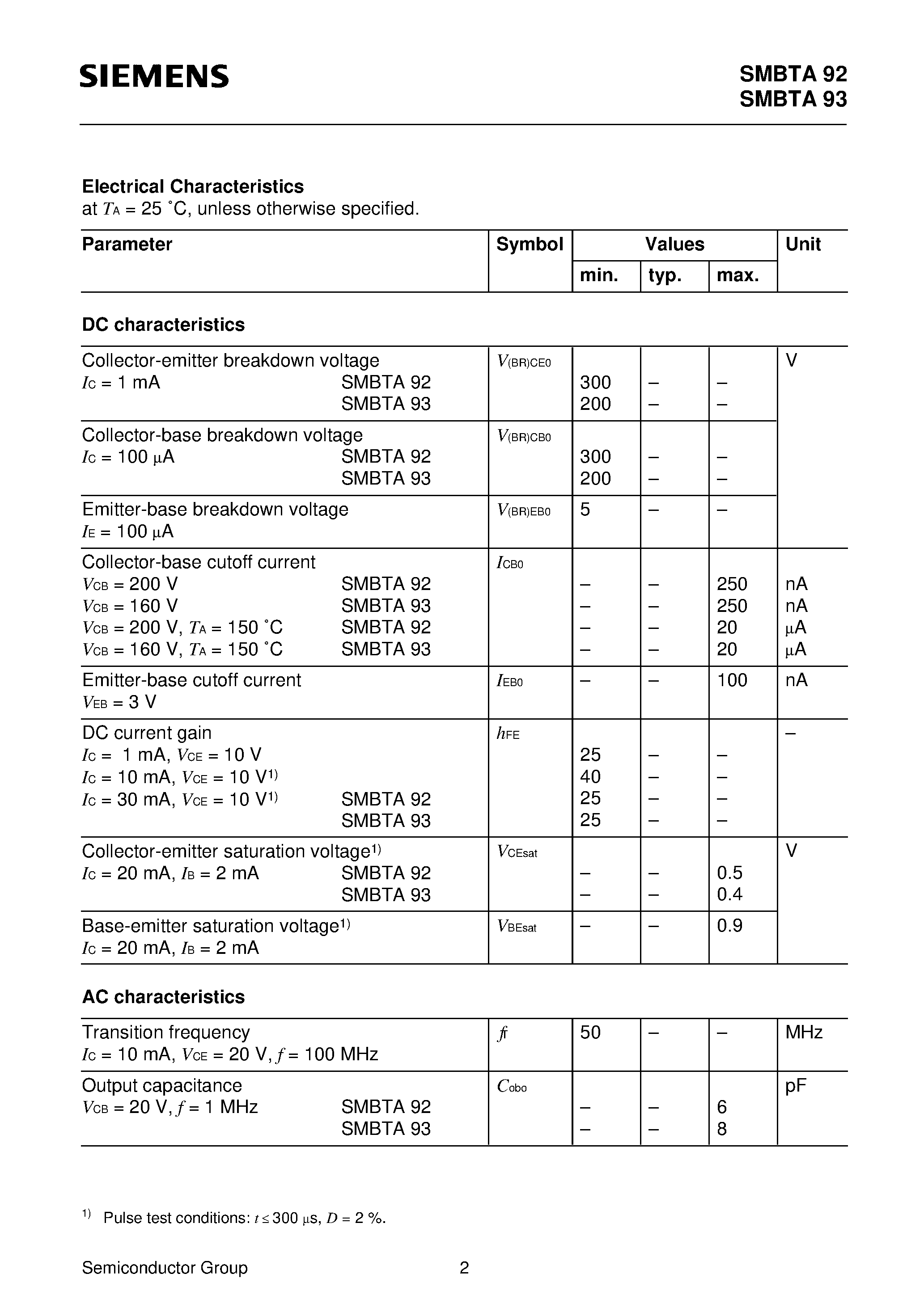 Datasheet SMBTA92 page 2 Datasheet SMBTA92 - PNP Silicon Transistors for High Voltages page 2
