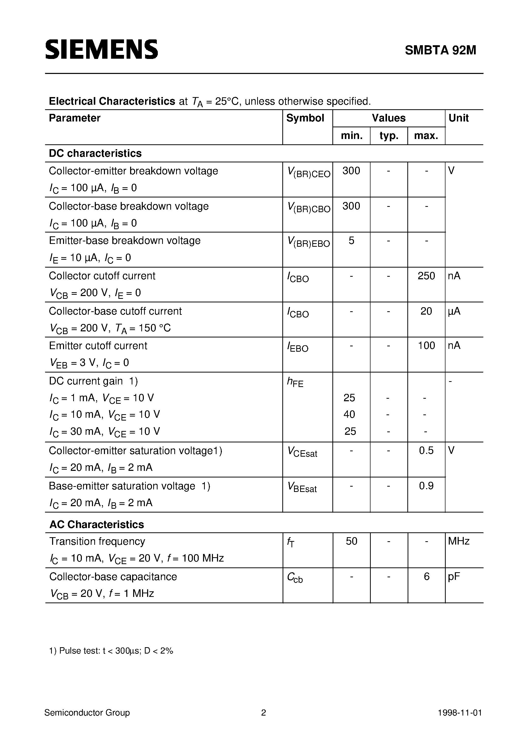 Datasheet SMBTA92M - PNP Silicon High-Voltage Transistor page 2
