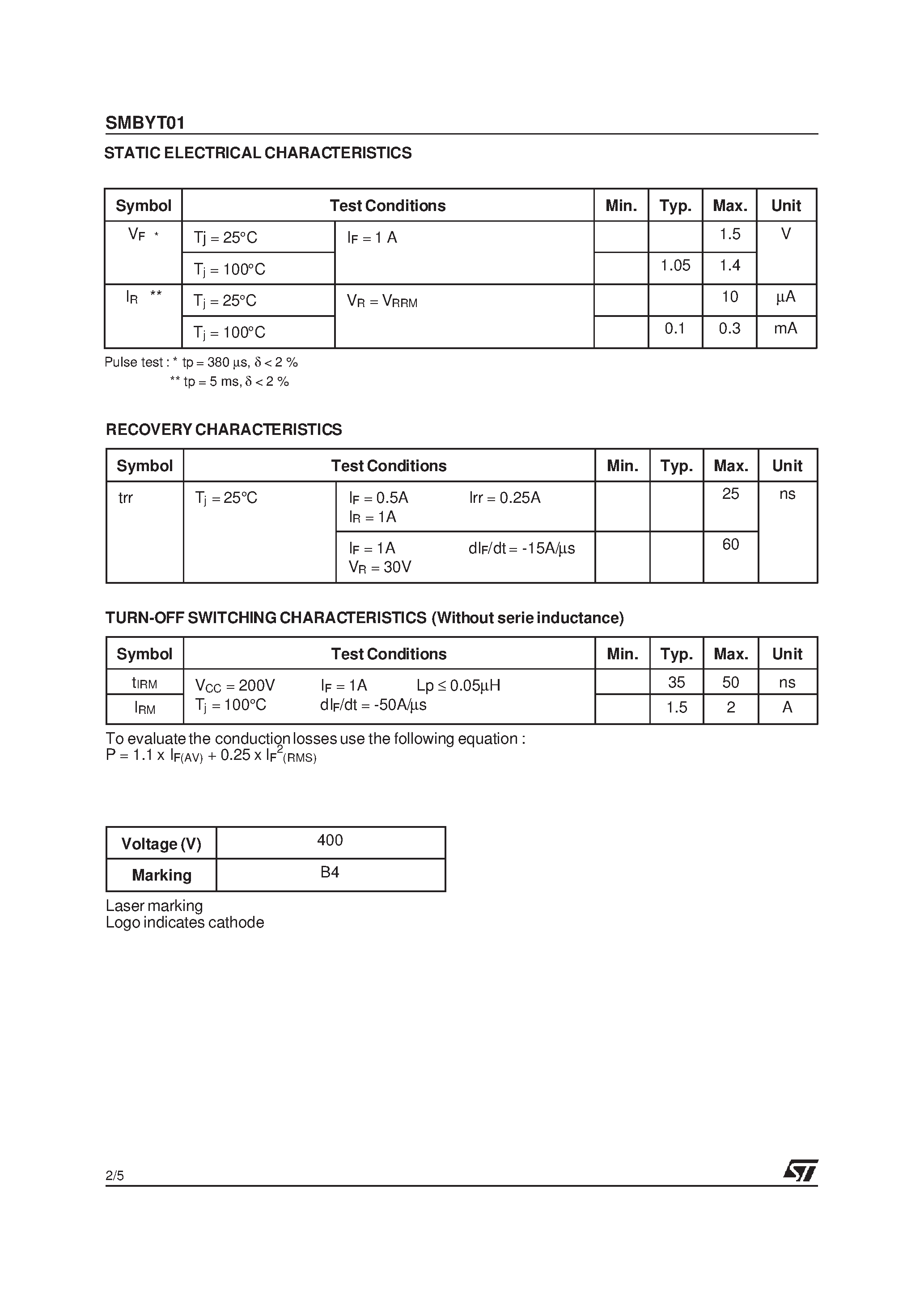 Datasheet SMBYT01-400 - FAST RECOVERY RECTIFIER DIODES page 2