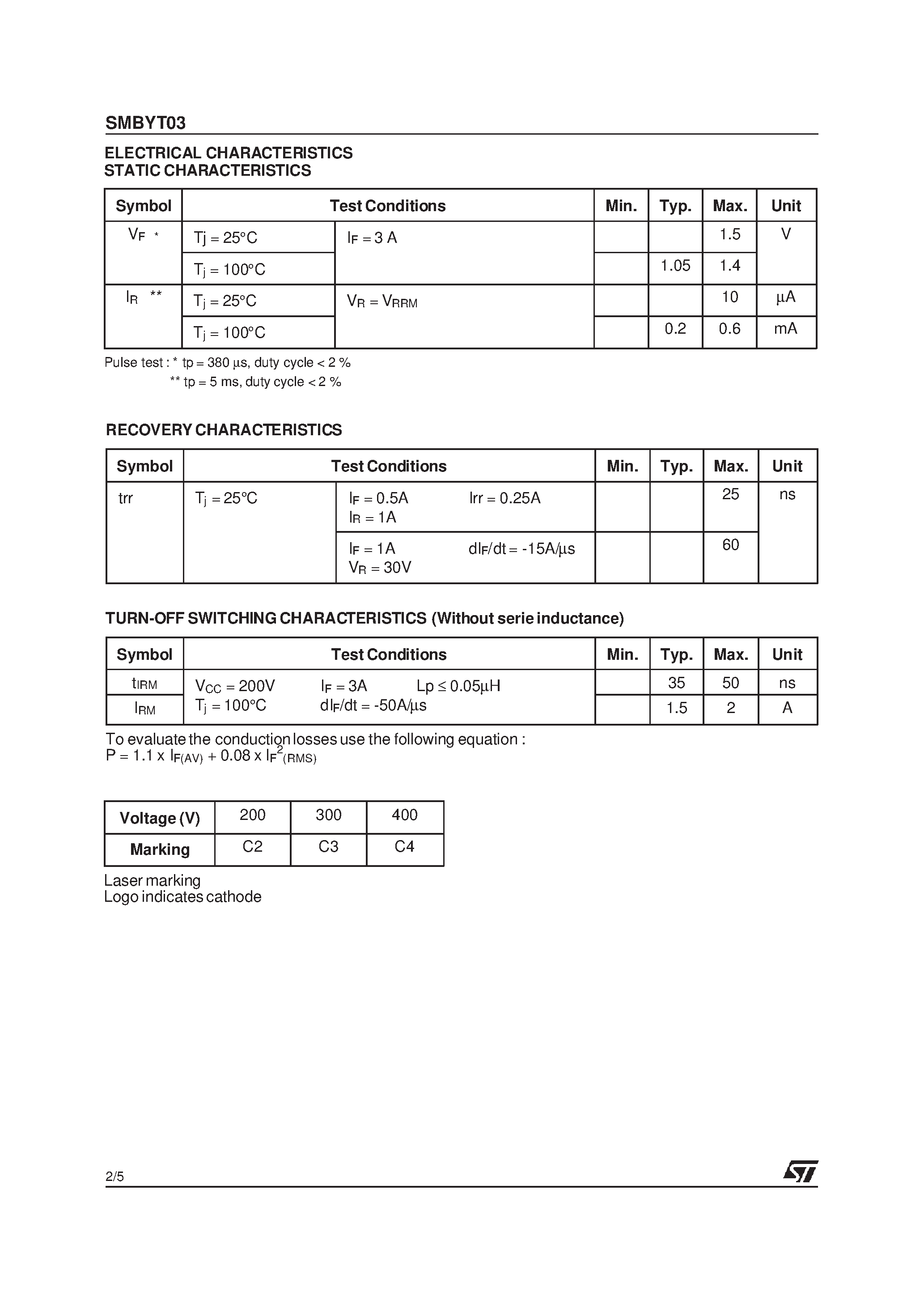 Datasheet SMBYT03 - FAST RECOVERY RECTIFIER DIODES page 2