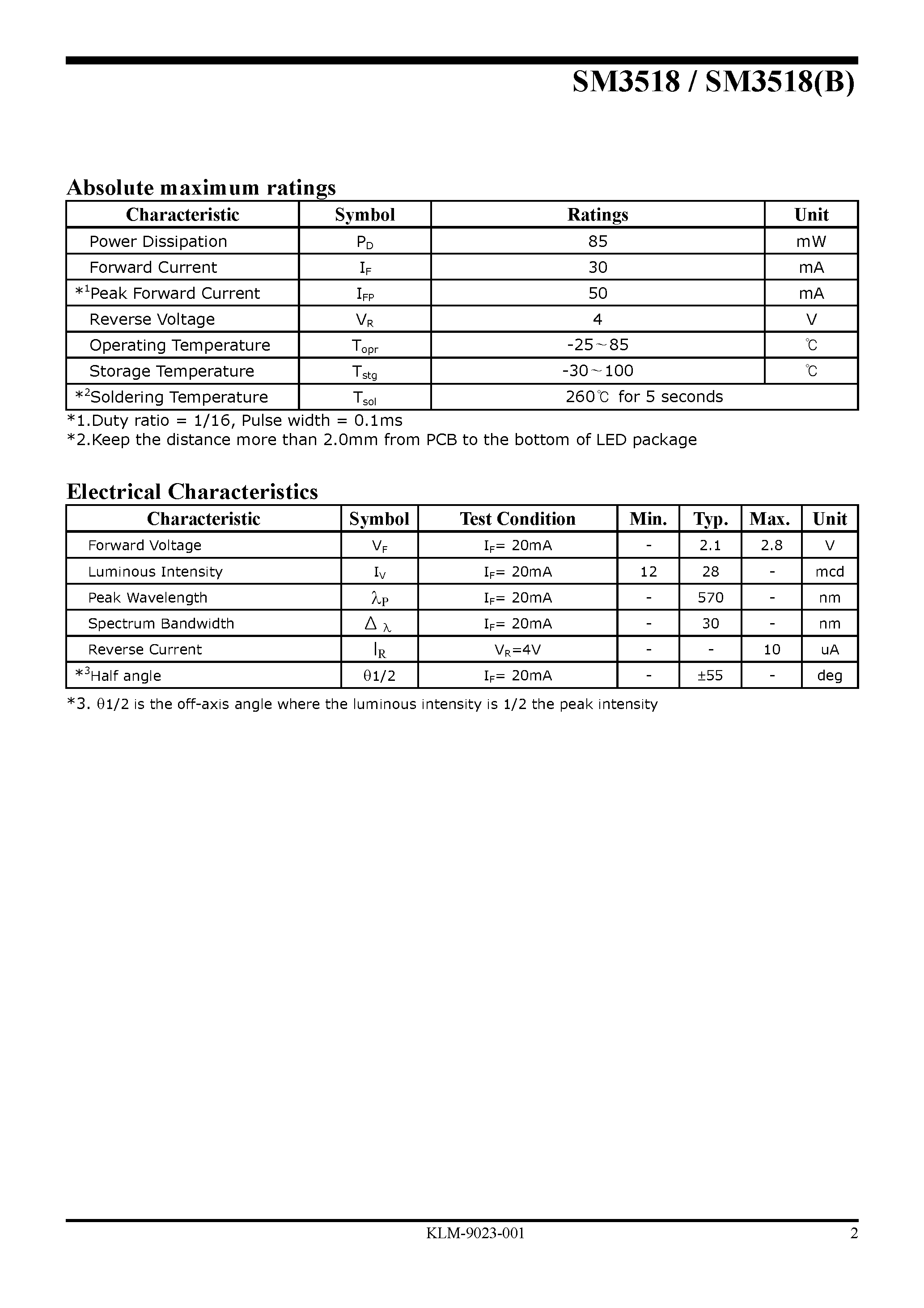 Datasheet SM3518 page 2 Datasheet SM3518 - LED Lamp page 2