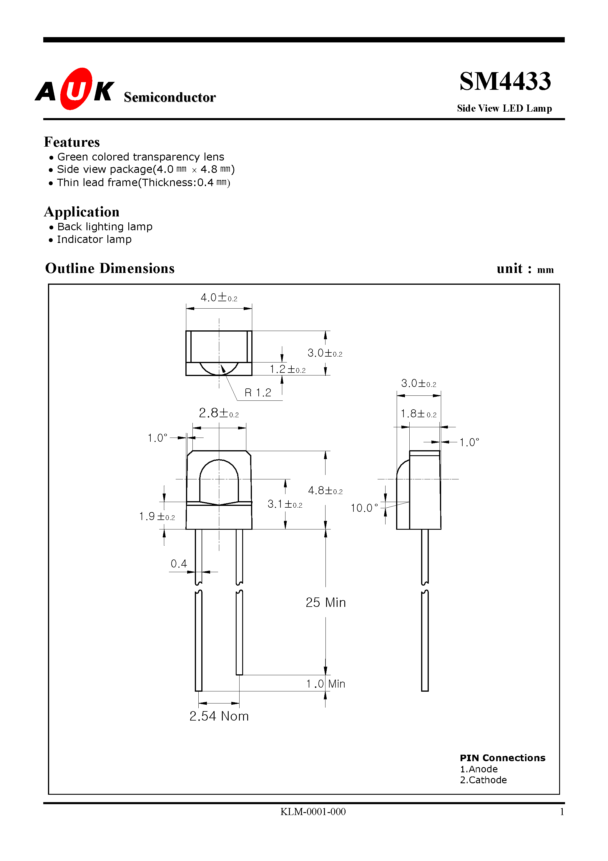 Datasheet SM4433 page 1 Datasheet SM4433 - Side View LED Lamp page 1