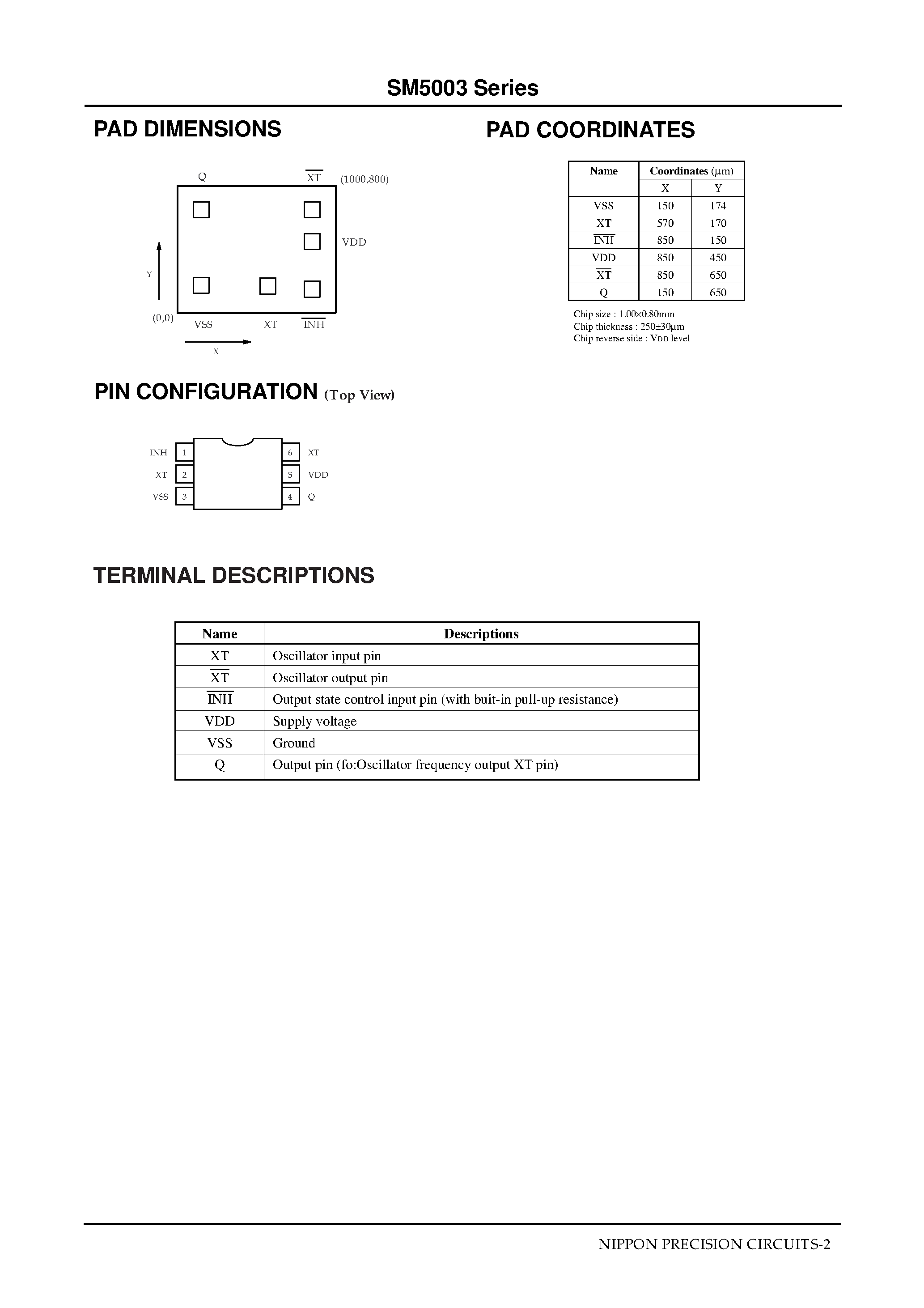 Datasheet SM5003ACH page 2 Datasheet SM5003ACH - Quartz Crystal Oscillator IC page 2