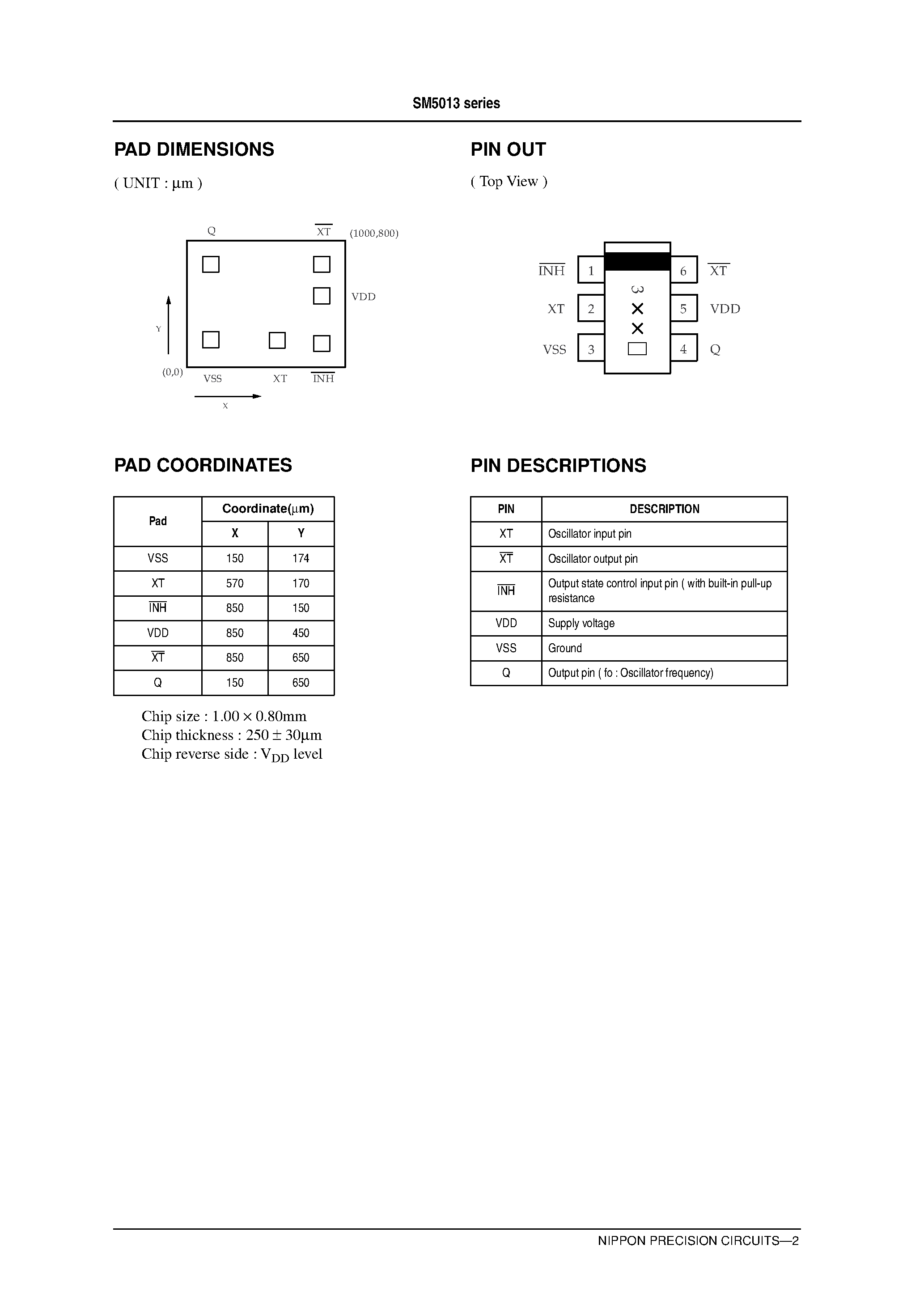 Даташит SM5013KDH - Quartz Crystal Oscillator IC страница 2
