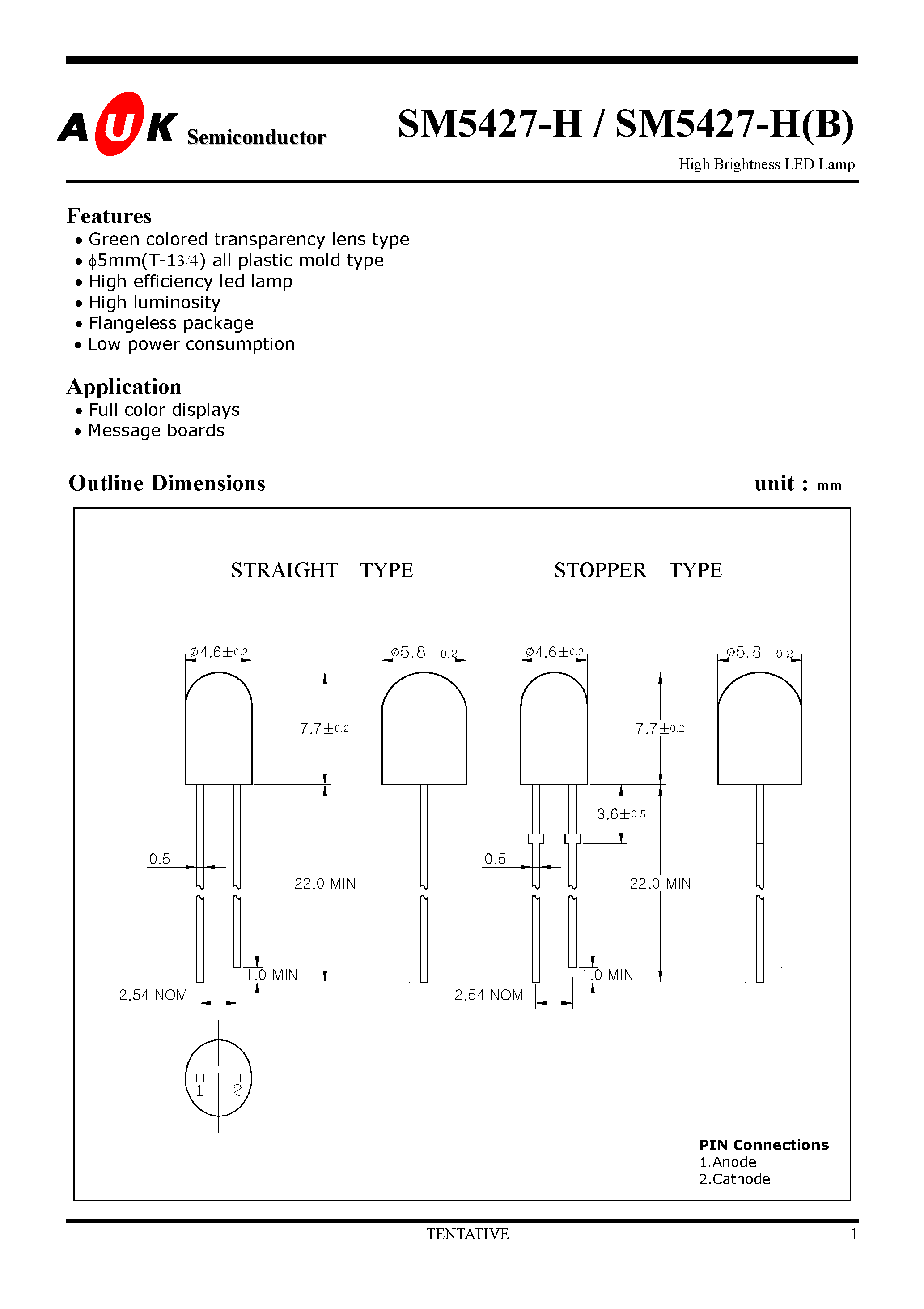 Datasheet SM5427-H(B) page 1 Datasheet SM5427-H(B) - High Brightness LED Lamp page 1