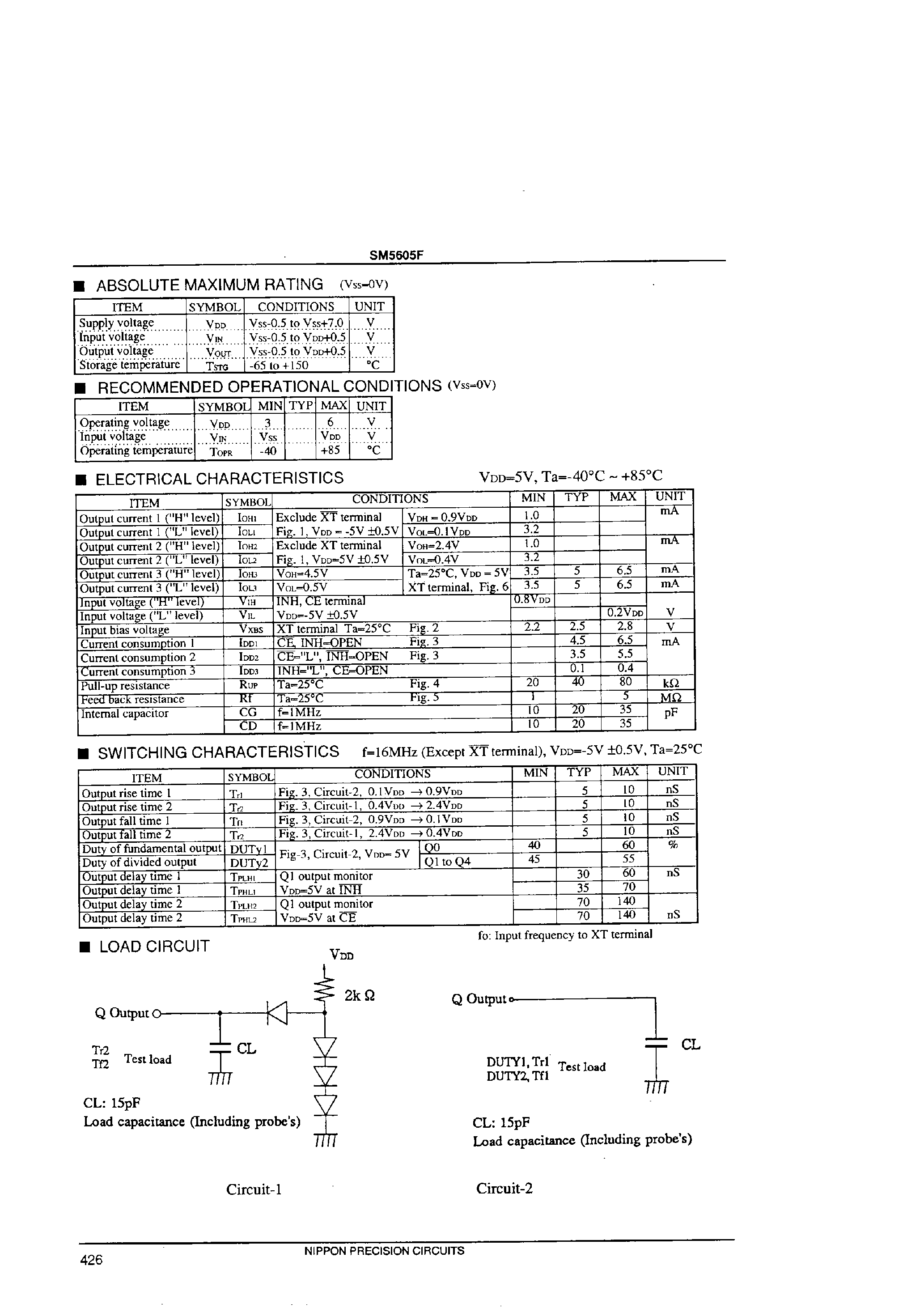 Datasheet SM5605FA page 2 Datasheet SM5605FA - LSI for Quartz Crystal Osillationg Module page 2
