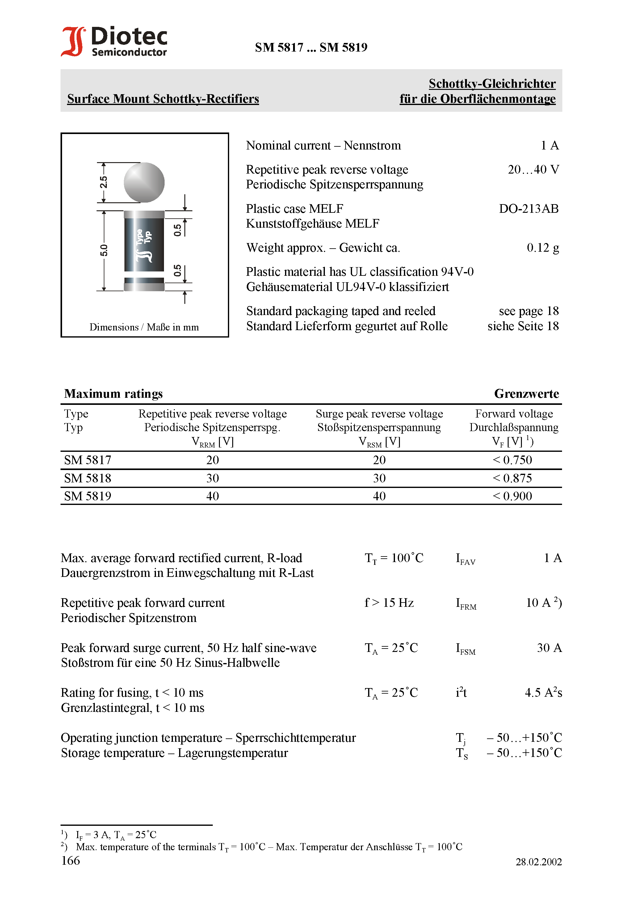 Datasheet SM5818 page 1 Datasheet SM5818 - Surface Mount Schottky-Rectifiers page 1