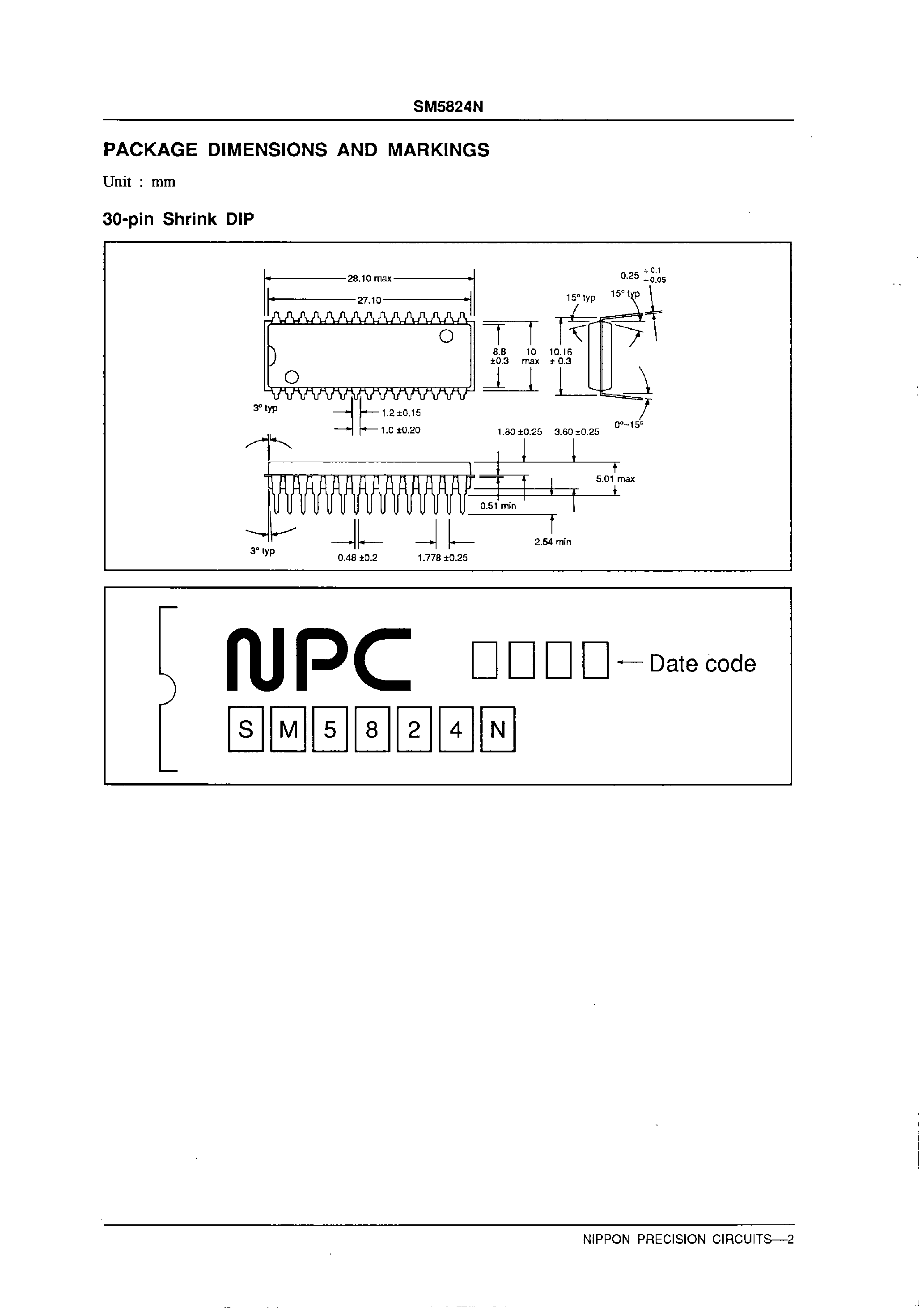 Datasheet SM5824N - Variable Length Static Shift Register page 2