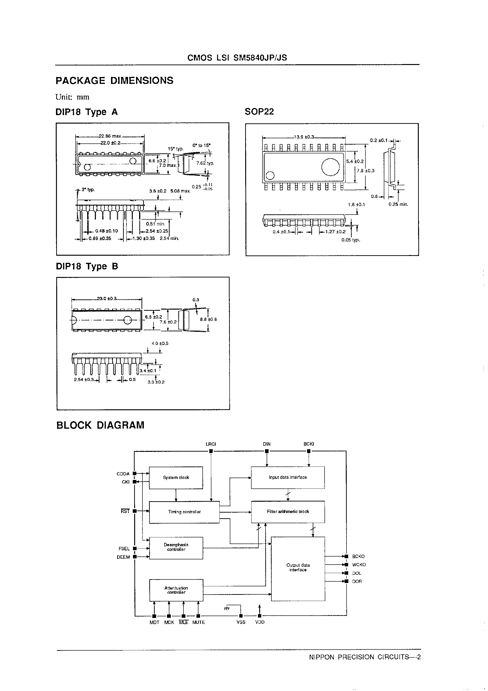 Datasheet SM5840JP page 2 Datasheet SM5840JP - Audio Multi-function Digital Filter page 2