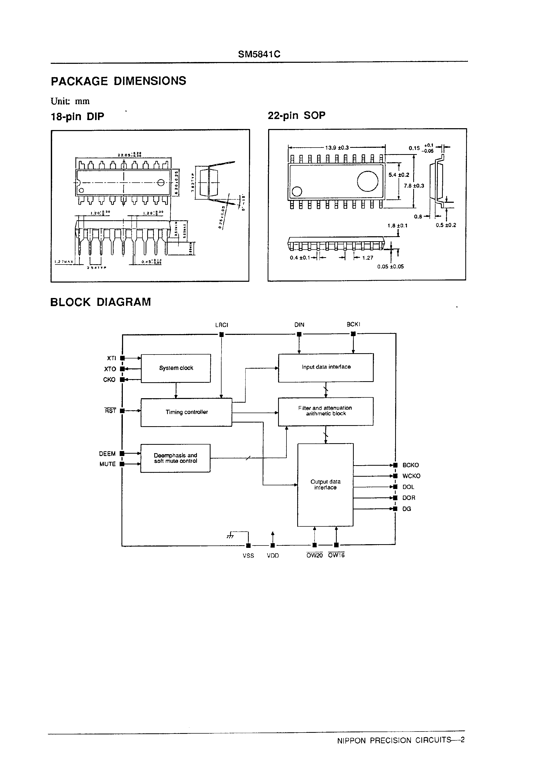 Datasheet SM5841C - Audio Multi-function Digital Filter page 2
