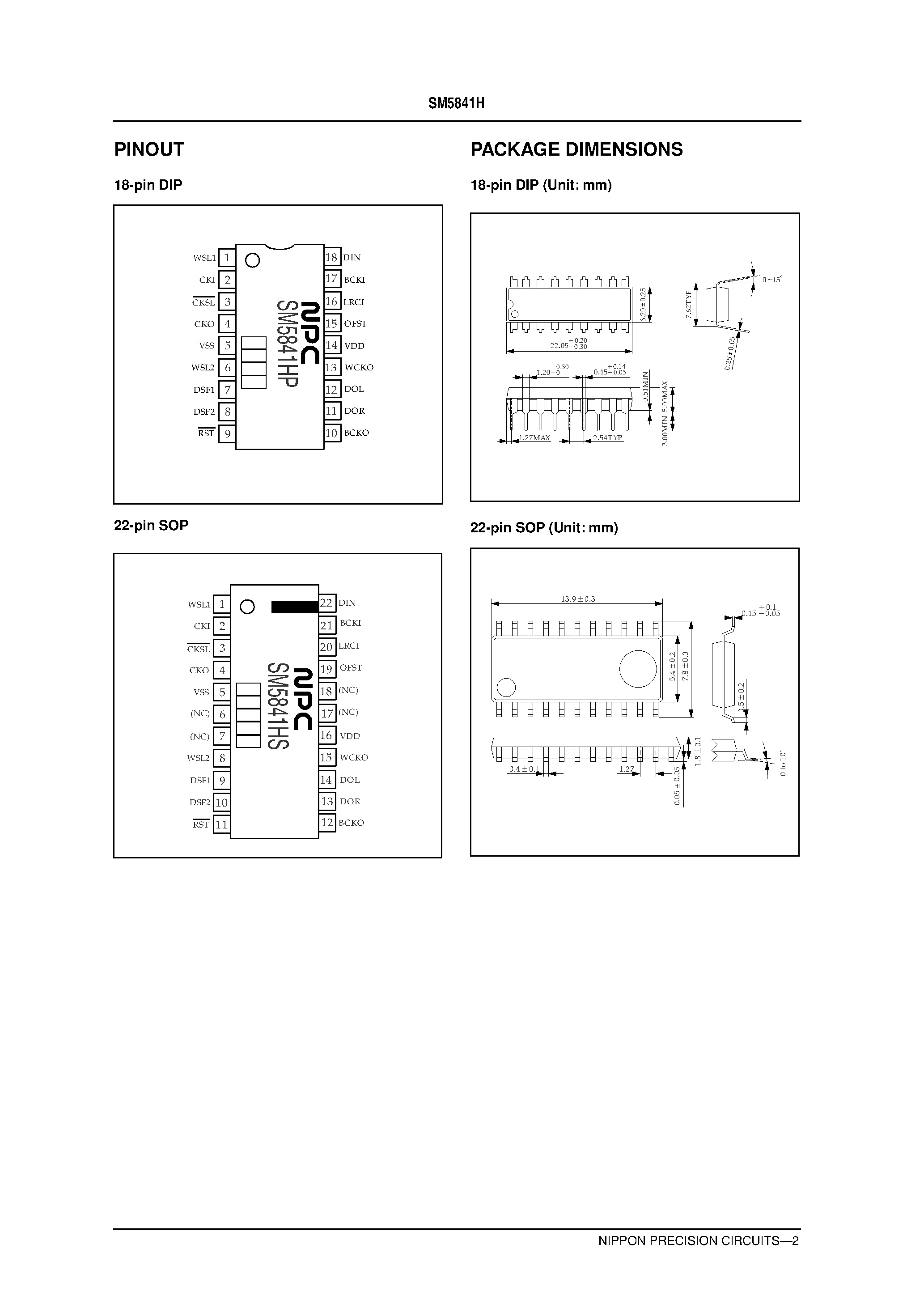 Datasheet SM5841H page 2 Datasheet SM5841H - Audio Multi-function Digital Filter page 2