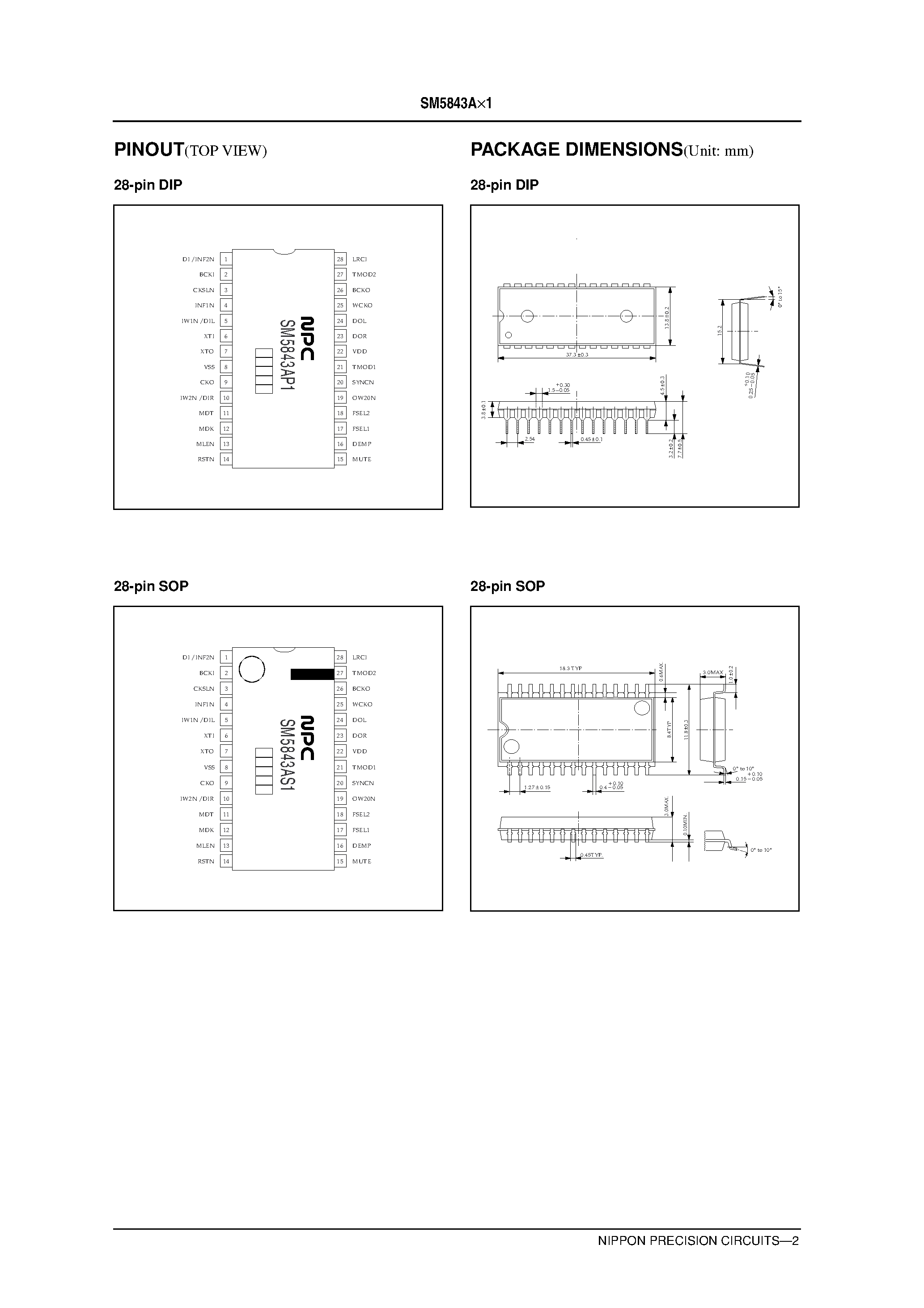 Datasheet SM5843AS1 page 2 Datasheet SM5843AS1 - Audio Multi-function Digital Filter page 2