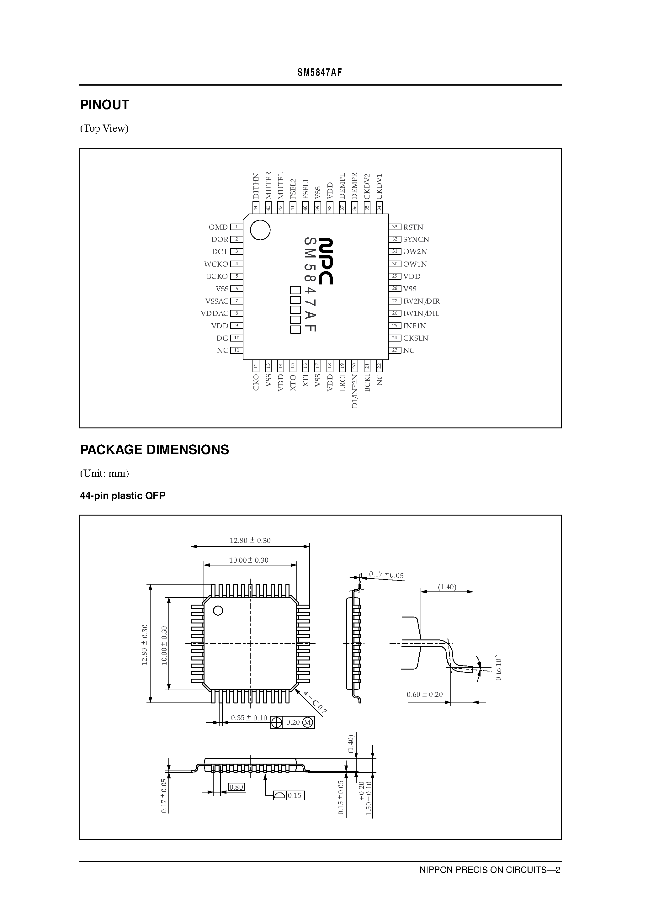 Datasheet SM5847AF - High-fidelity Digital Audio/ Multi-function Digital Filter page 2