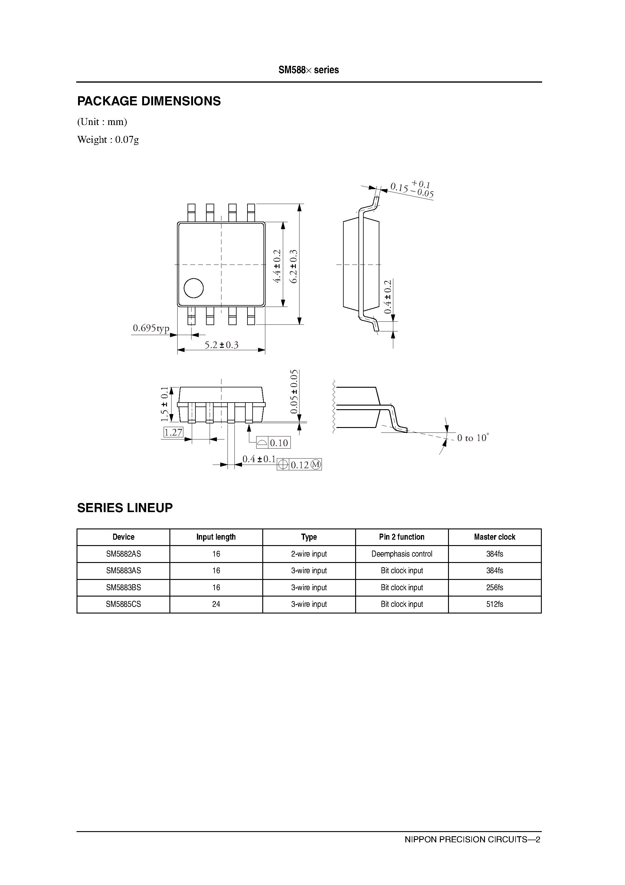 Datasheet SM5883AS page 2 Datasheet SM5883AS - Audio 3rd-order D/A Converter page 2