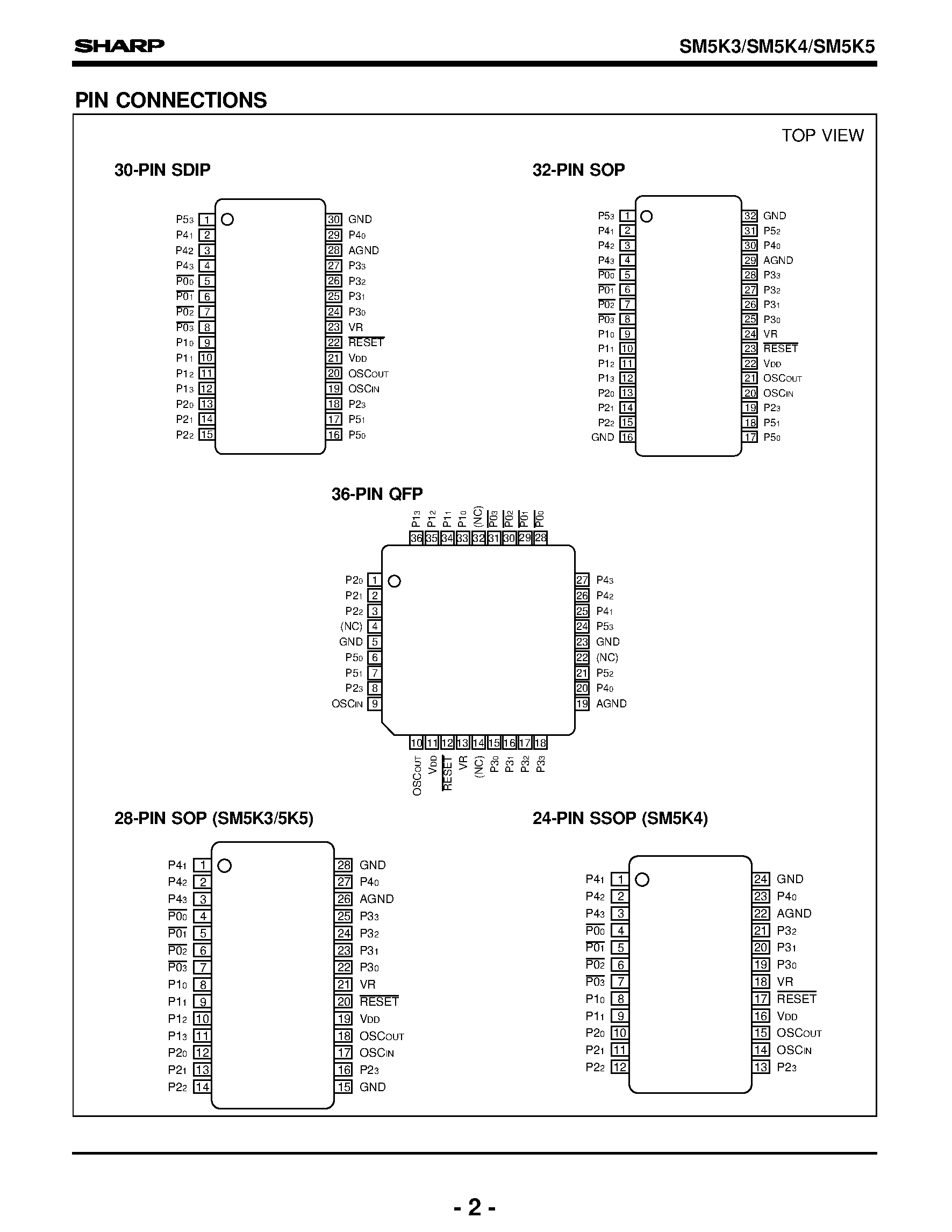 Даташит SM5K3 - 4-Bit Single-Chip Microcomputers(Controllers With 10-Bit A/D Converter) страница 2