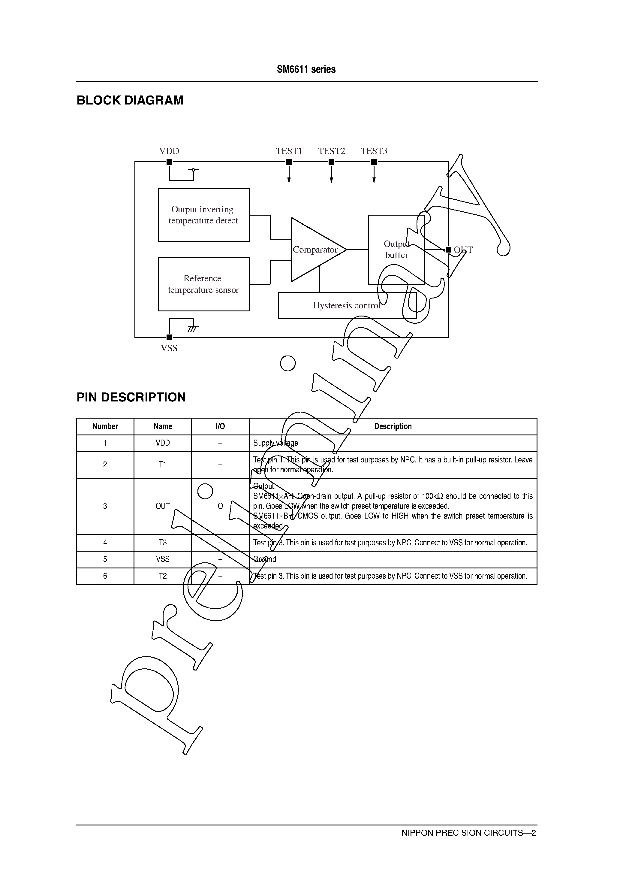 Datasheet SM6611DAH page 2 Datasheet SM6611DAH - Miniature High-Precision Temperature Switch IC page 2