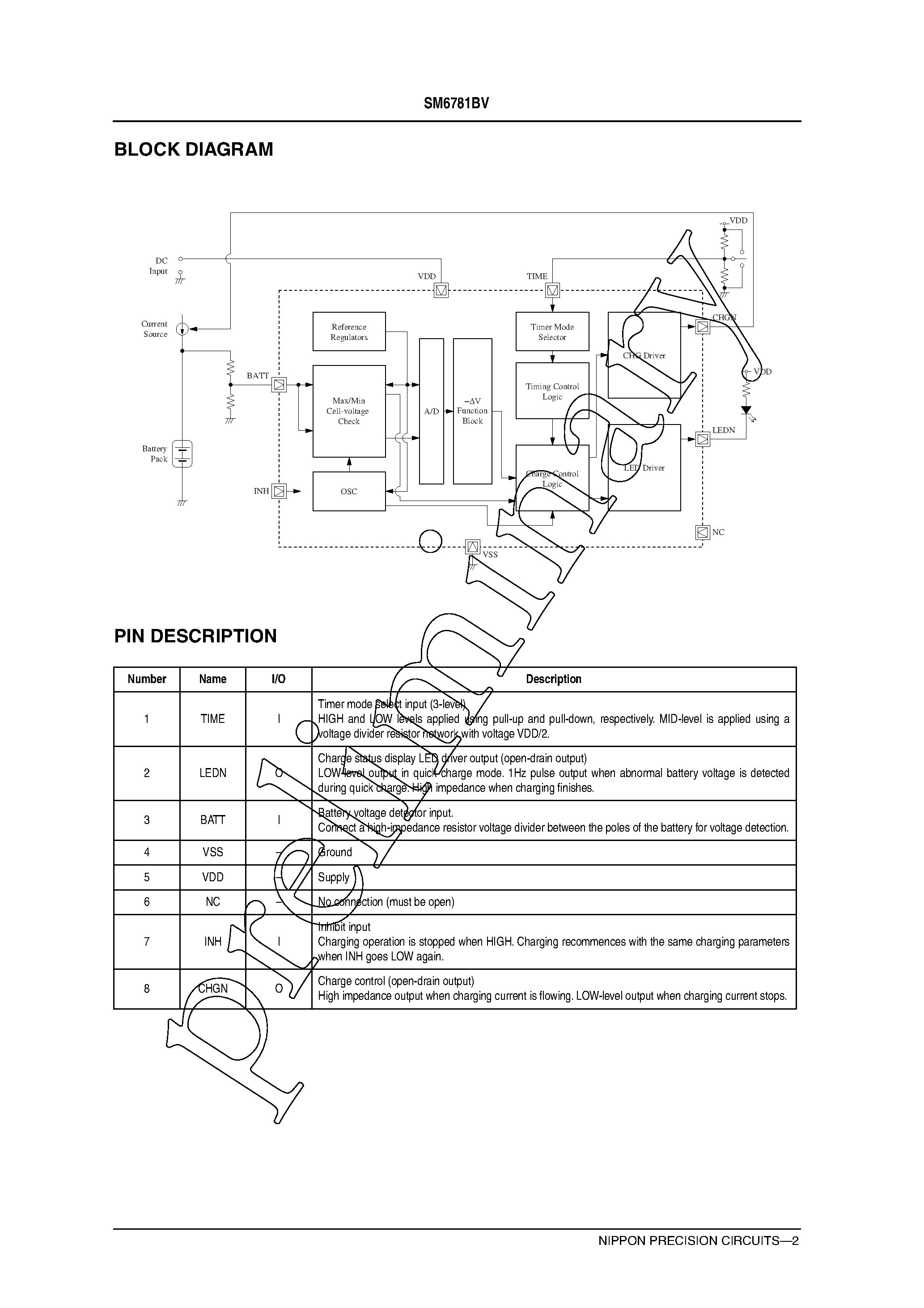 Datasheet SM6781BV page 2 Datasheet SM6781BV - Ni-MH/Ni-Cd Battery Charger IC page 2