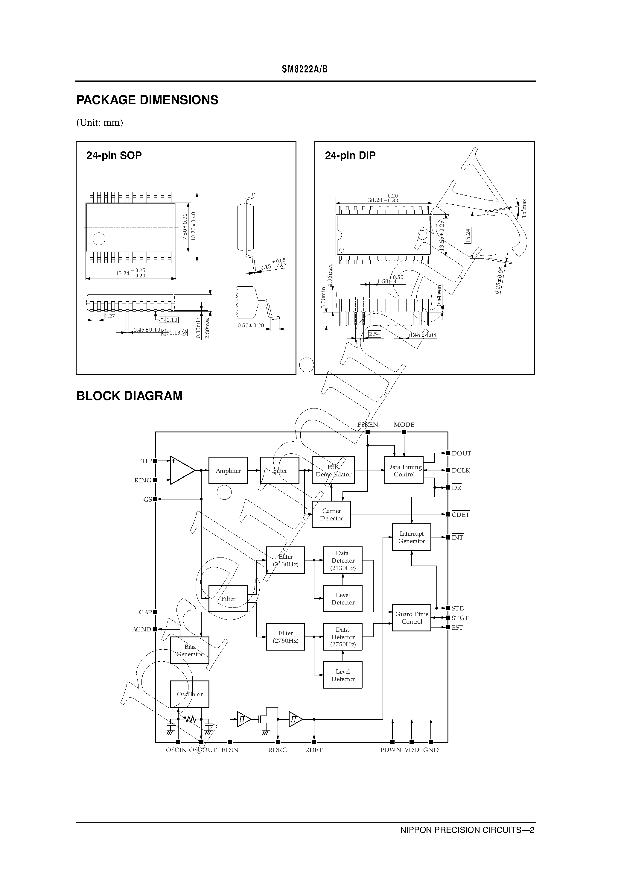 Datasheet SM8222BP page 2 Datasheet SM8222BP - Caller ID Service IC with Call Waiting page 2
