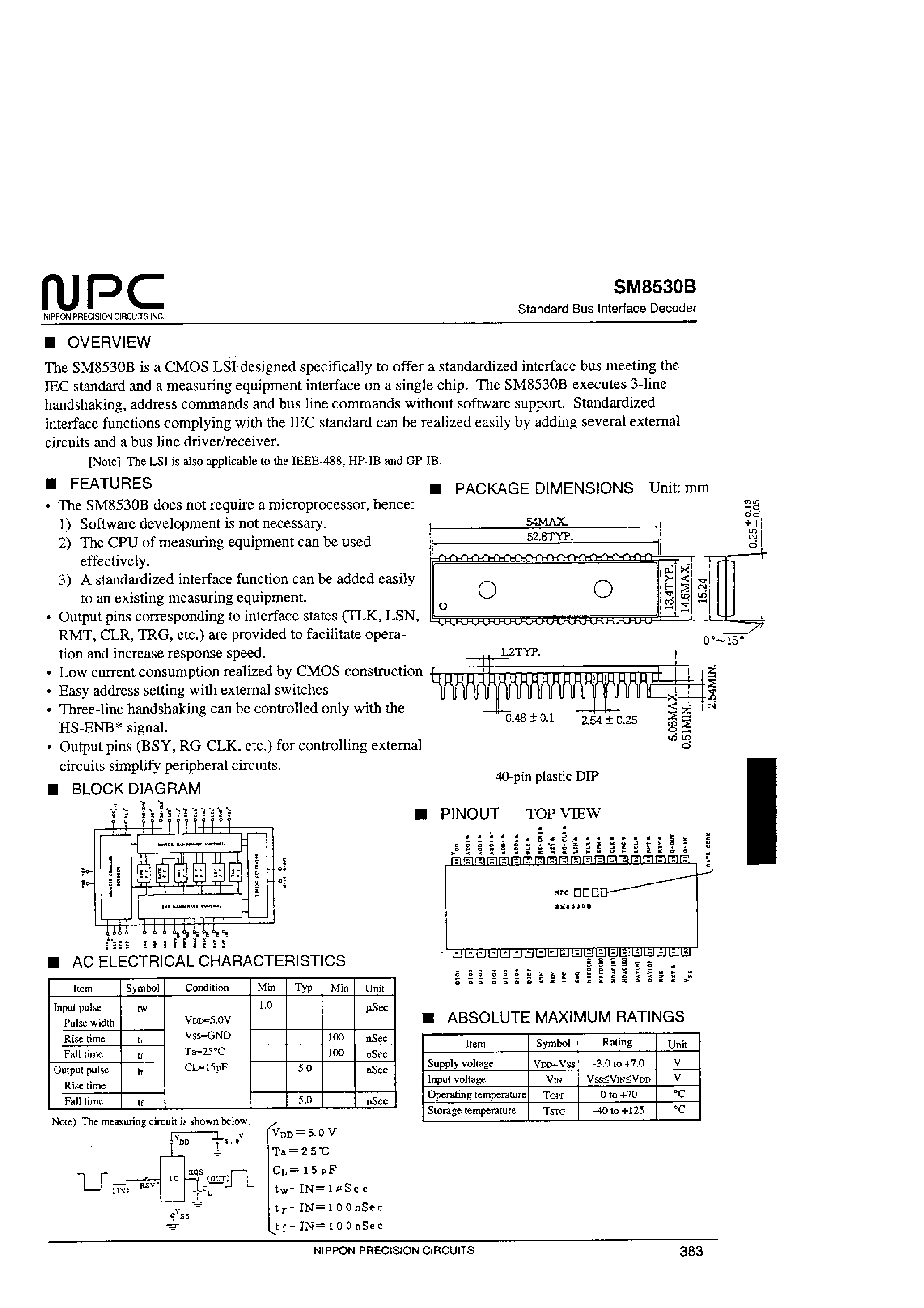 Datasheet SM8530B page 1 Datasheet SM8530B - Standard Bus Interface Decoder page 1