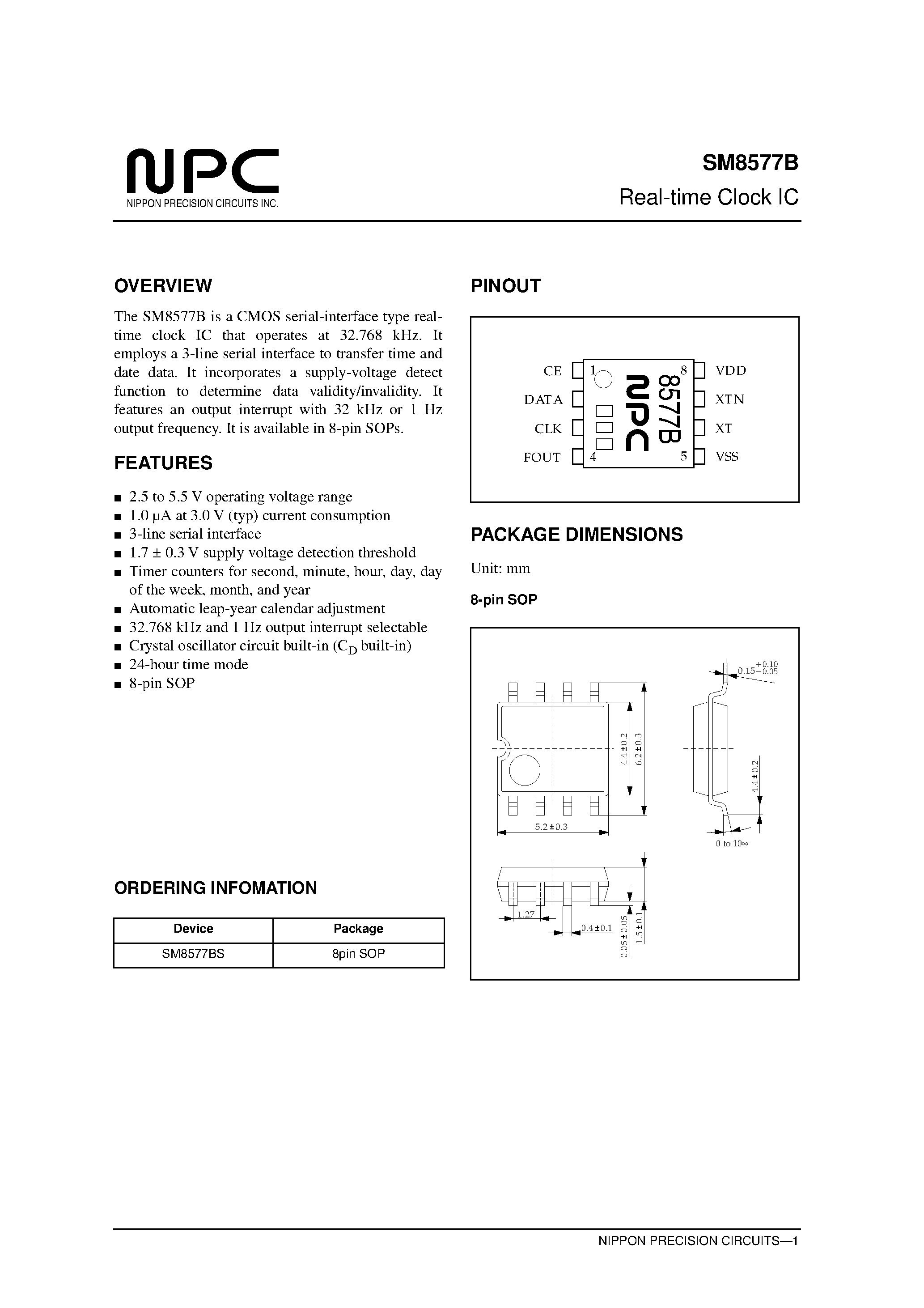 Datasheet SM8577B page 1 Datasheet SM8577B - Real-time Clock IC page 1