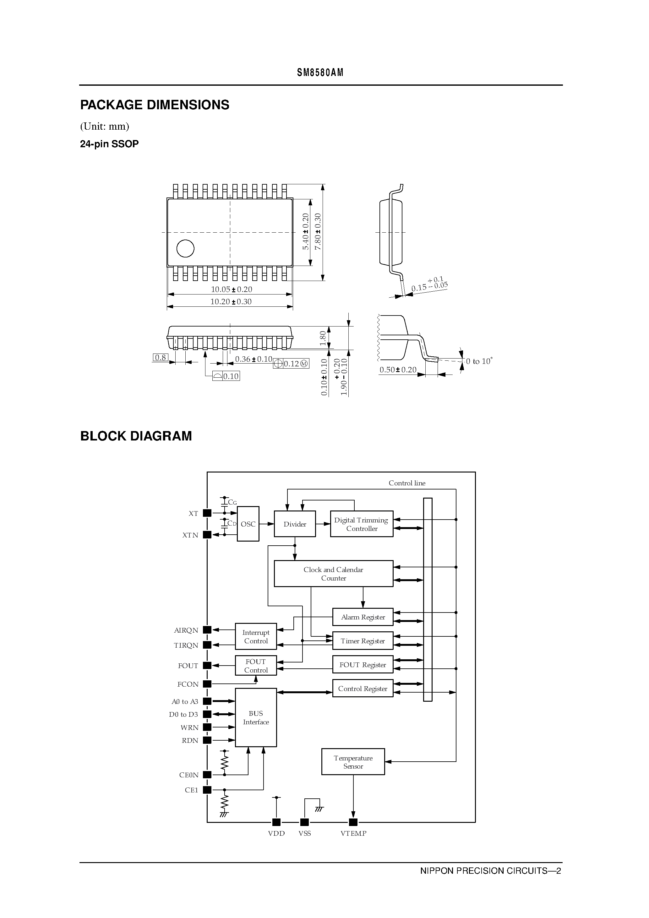 Datasheet SM8580 page 2 Datasheet SM8580 - Real-time Clock IC with 4-bit Interface and Built-in Temperature Sensor page 2