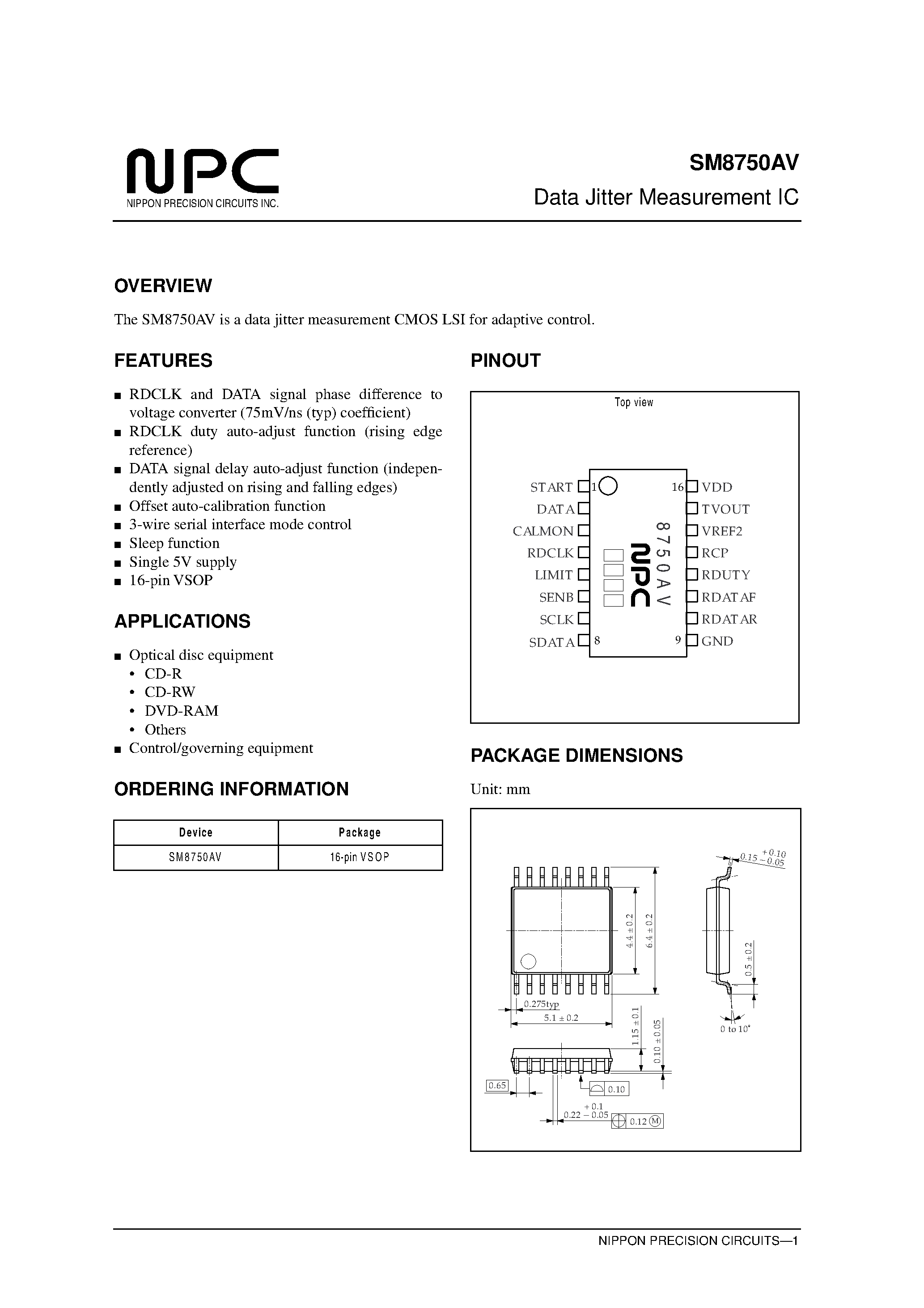 Даташит SM8750AV - Data Jitter Measurement IC страница 1