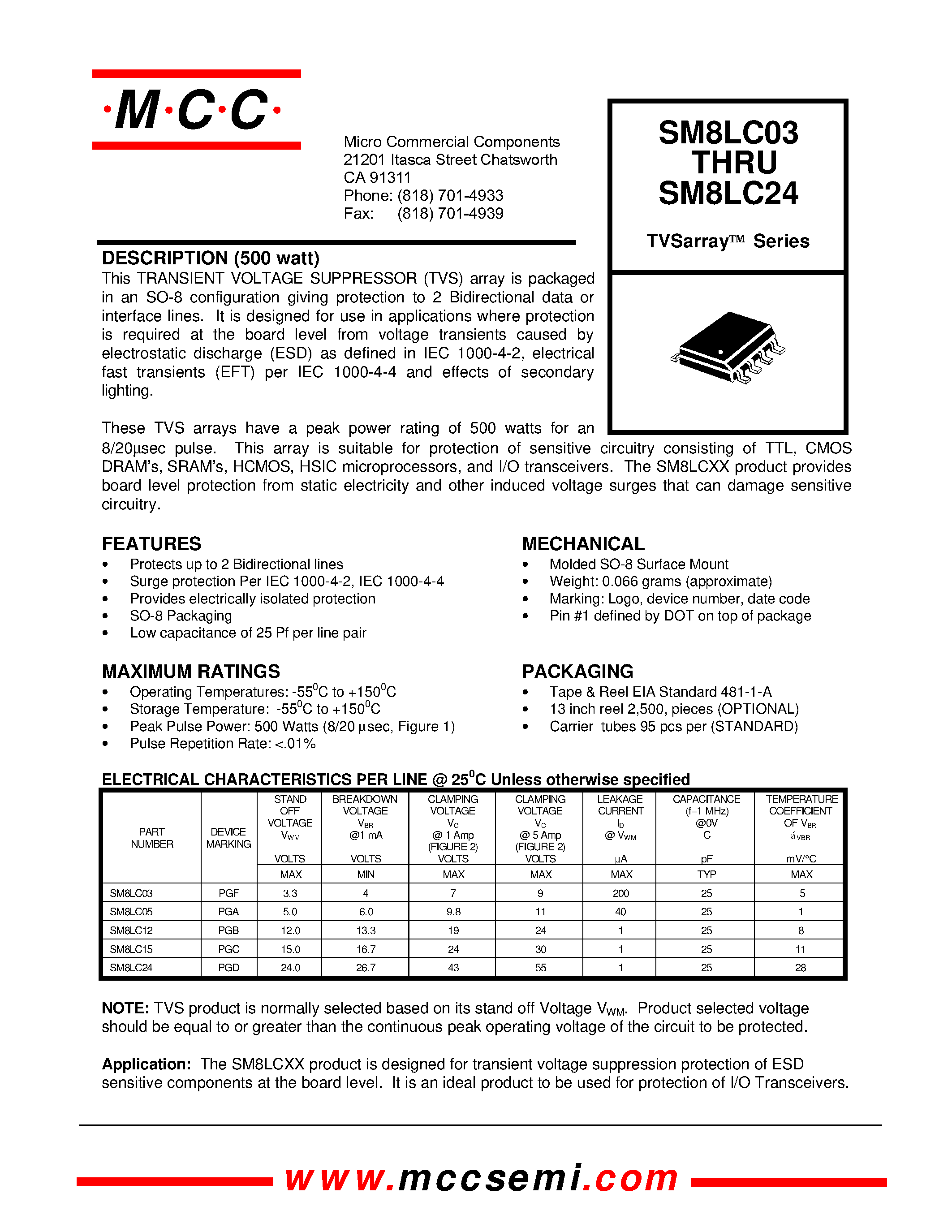 Datasheet SM8LC24 page 1 Datasheet SM8LC24 - TRANSIENT VOLTAGE SUPPRESSOR page 1