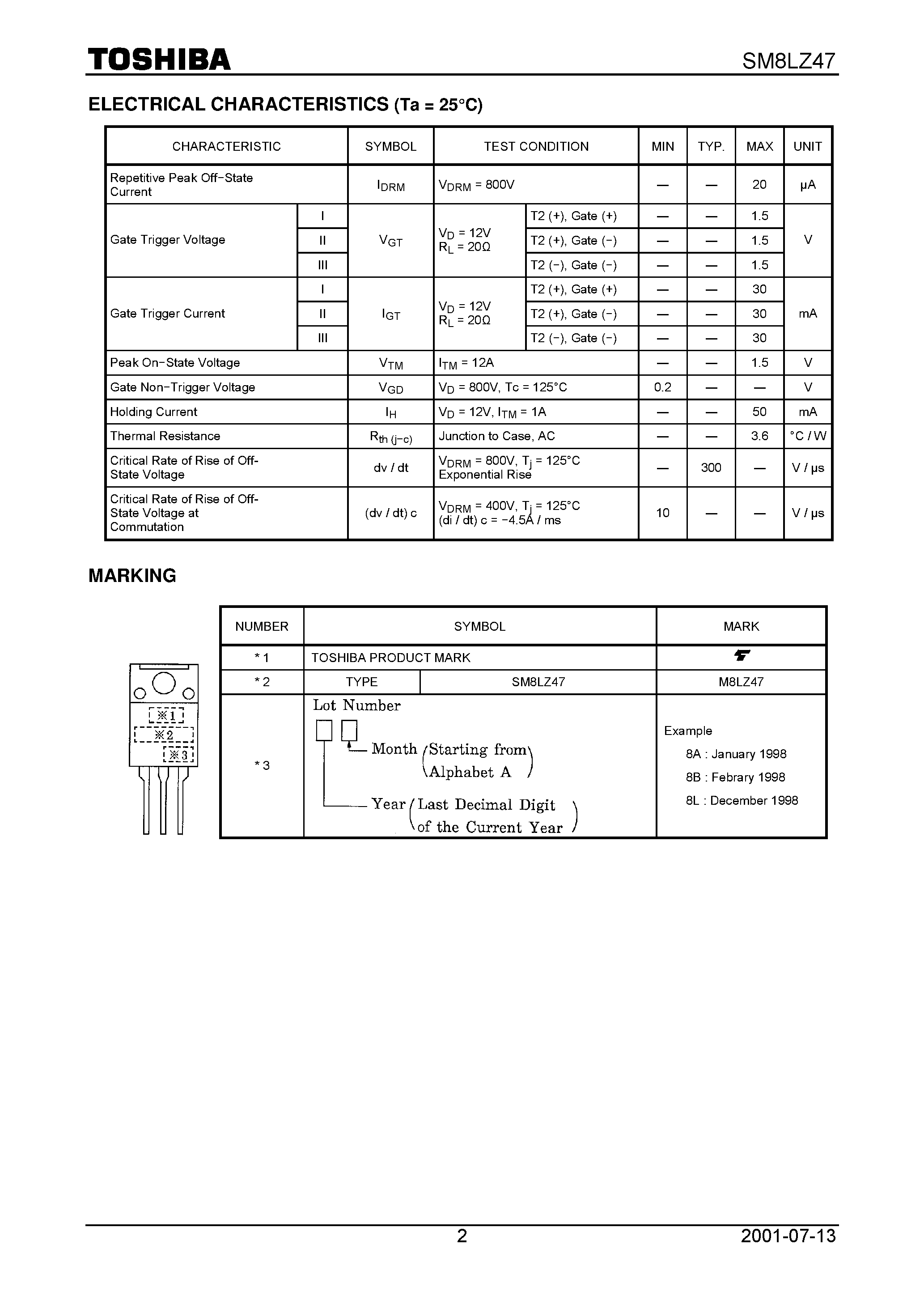 Datasheet SM8LZ47 - TOSHIBA BI&#8722;DIRECTIONAL TRIODE THYRISTOR SILICON PLANAR TYPE page 2