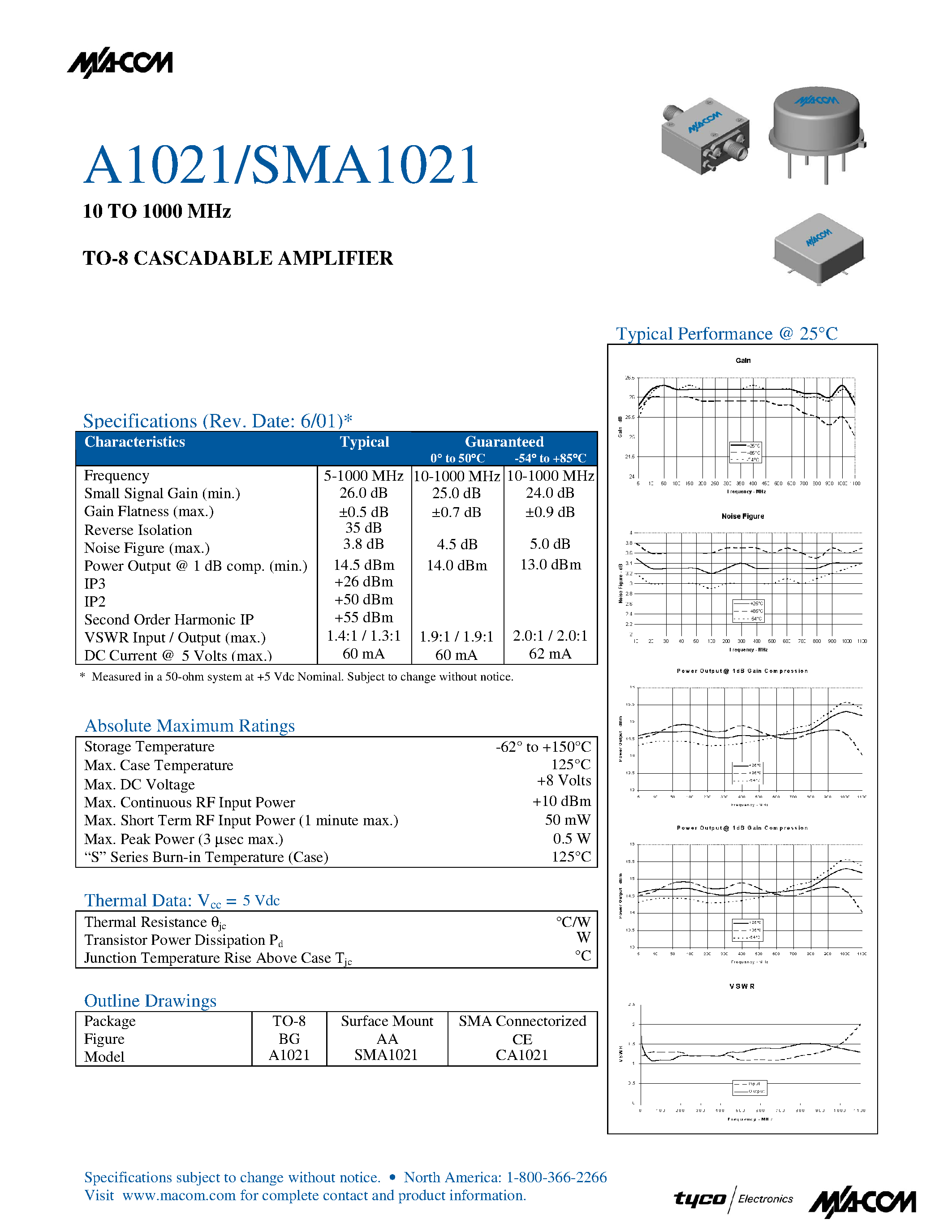 Даташит на микросхему SMA1021 страница 1 Даташит SMA1021 - TO-8 CASCADABLE AMPLIFIER страница 1