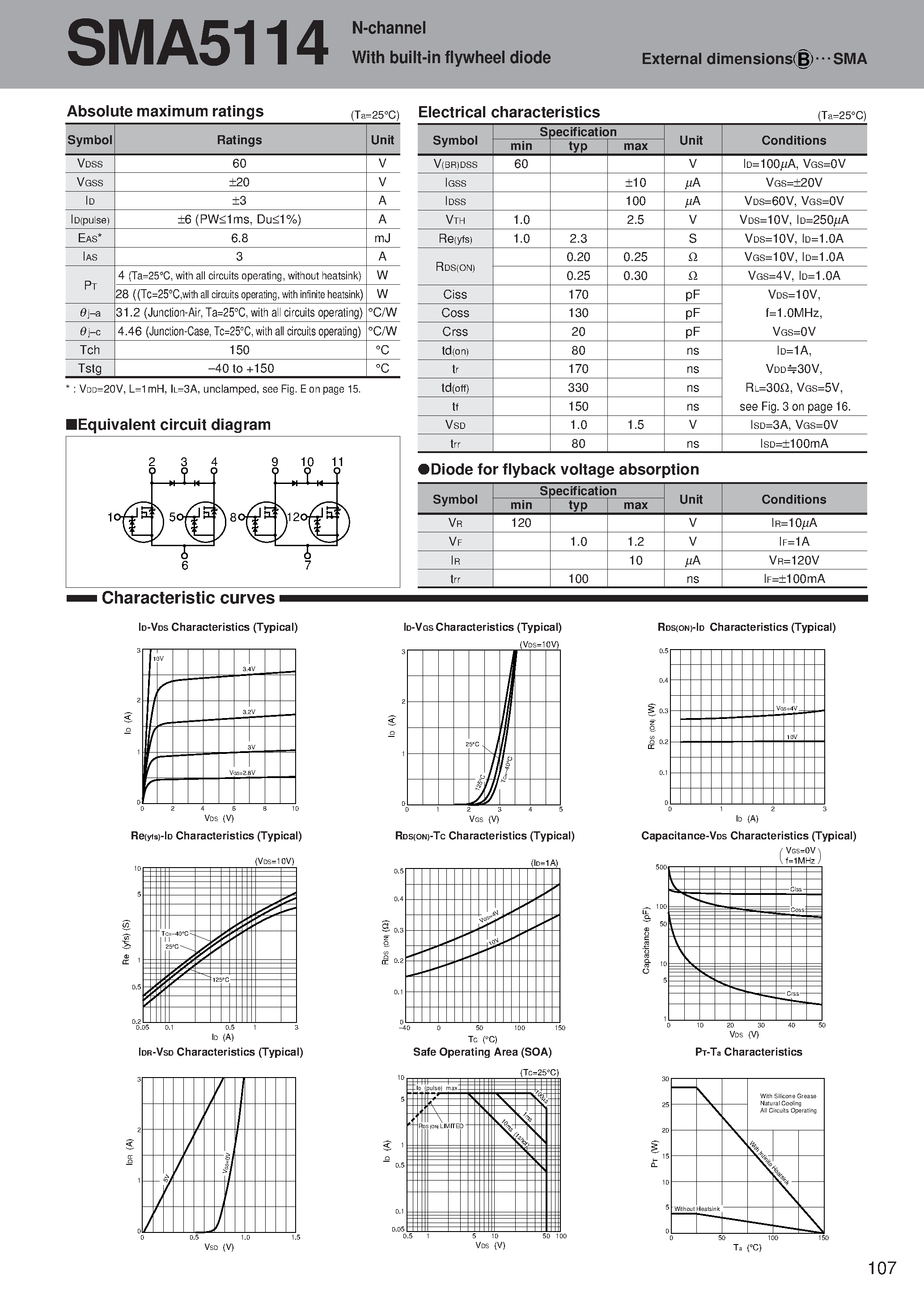 Datasheet SMA5114 - N-channel With built-in flywheel diode page 1